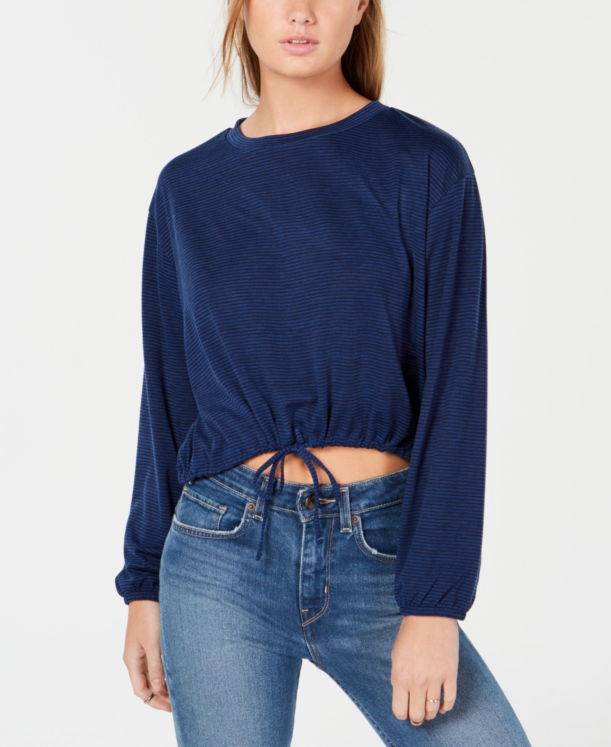 Almost Famous Juniors Striped Drawstring Top