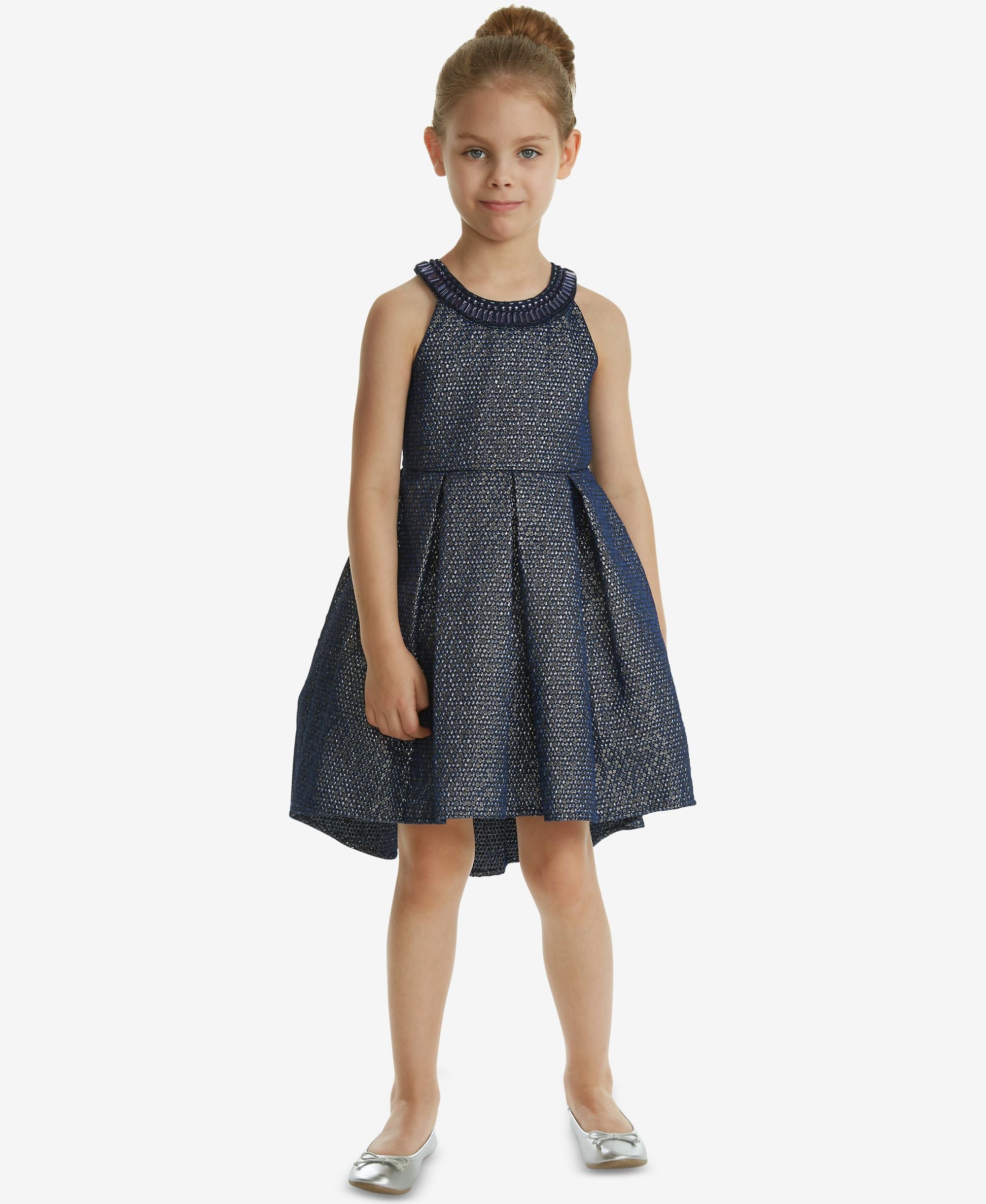 Rare Editions Little Girls Embellished Neck Jacquard Dress