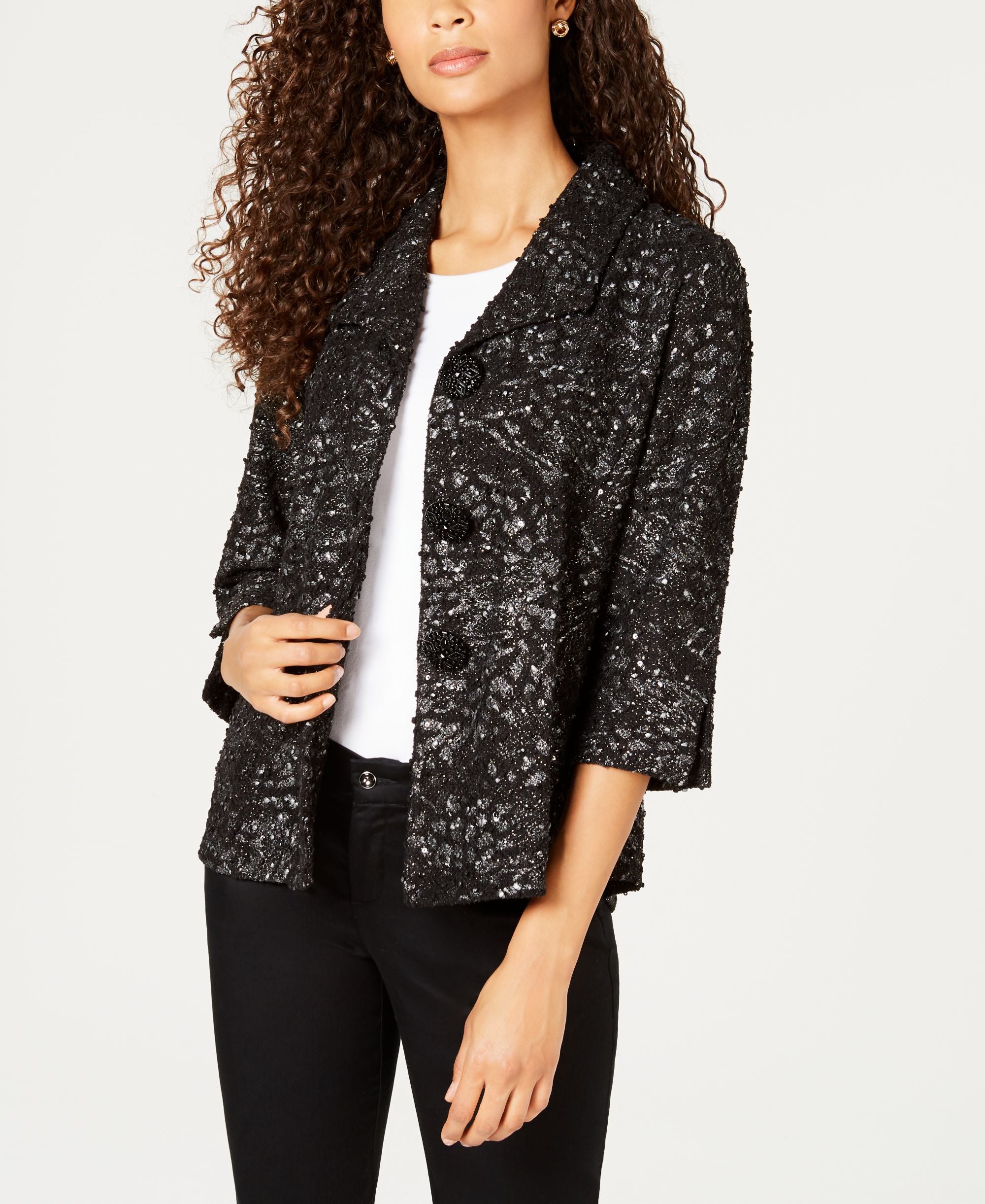 JM Collection Petite Textured Foiled Jacket