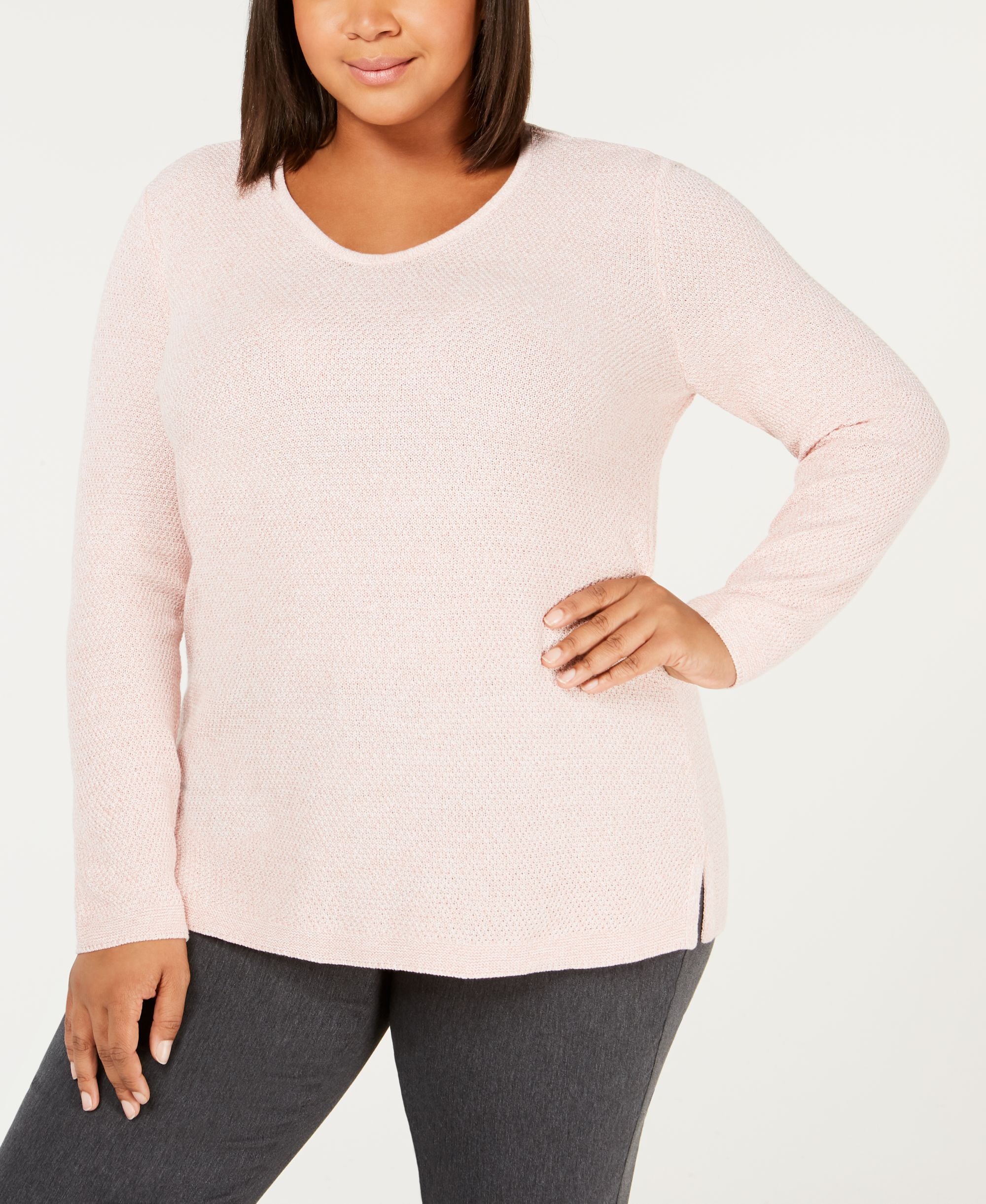 Karen Scott Plus Size Cotton Marled Knit Sweater