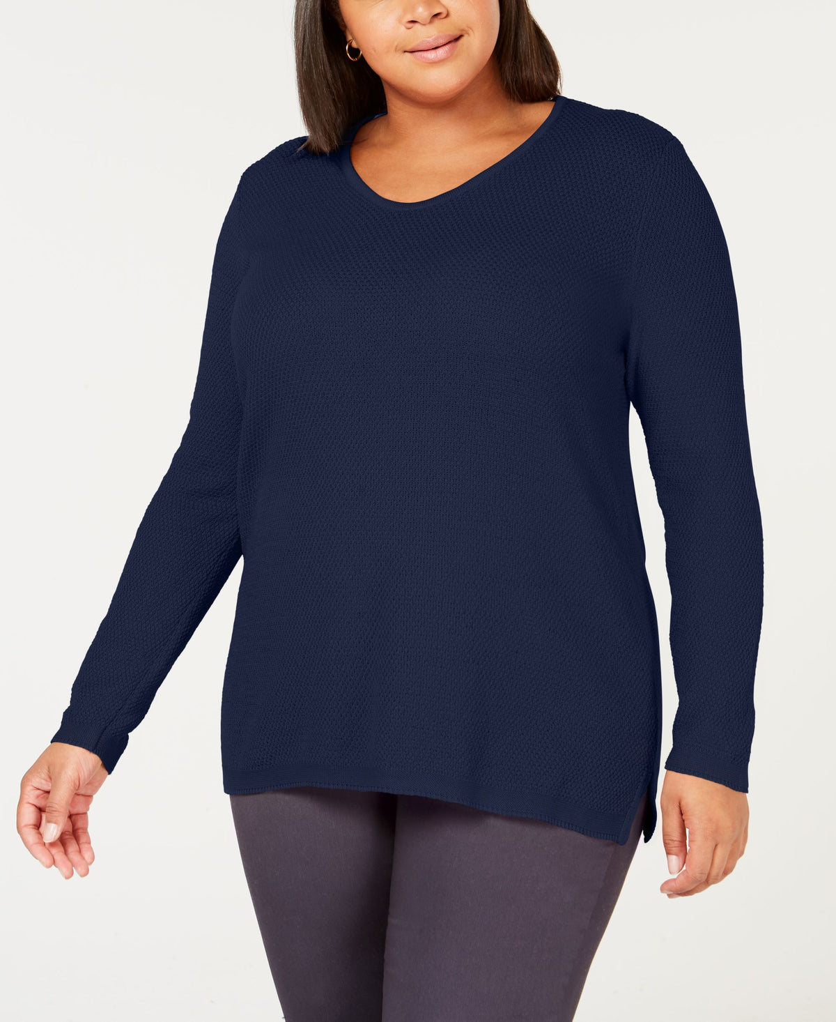 Plus Size Cotton Marled-Knit Tunic Top