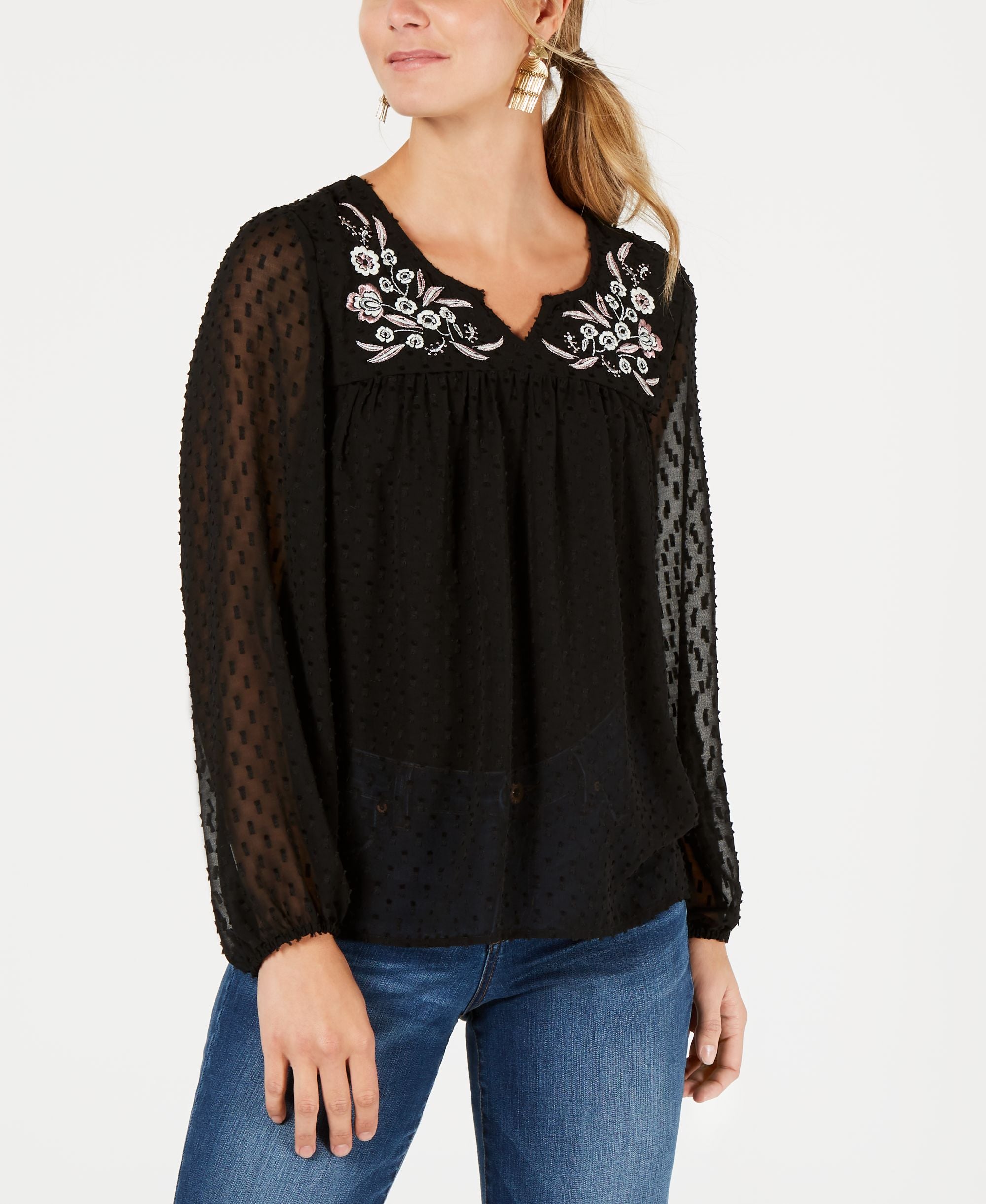 Style & Co Floral Embroidered Clip Dot Top