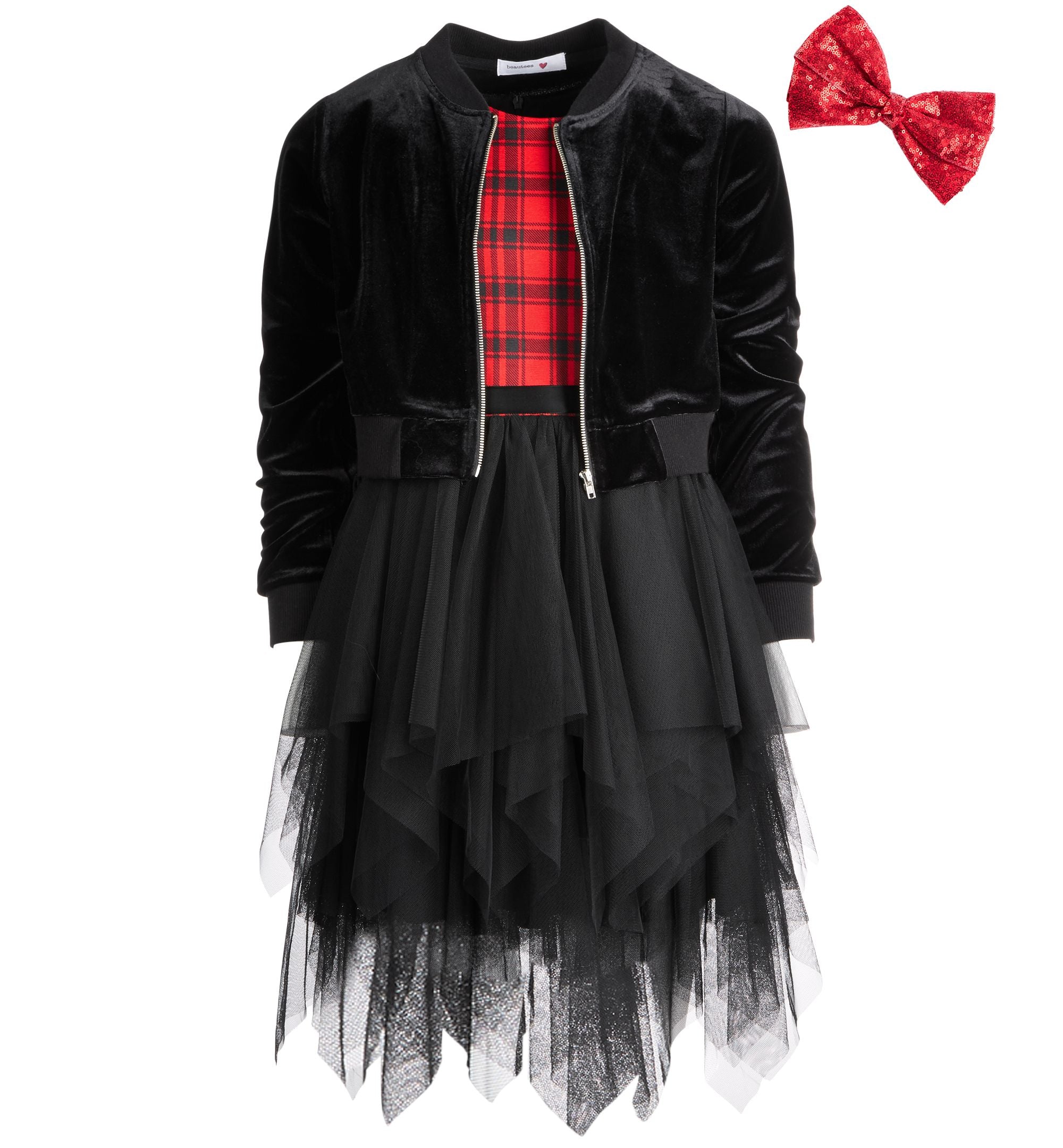 Beautees Big Girls Plus 3 Pc. Bomber Jacket Dress Bow Set