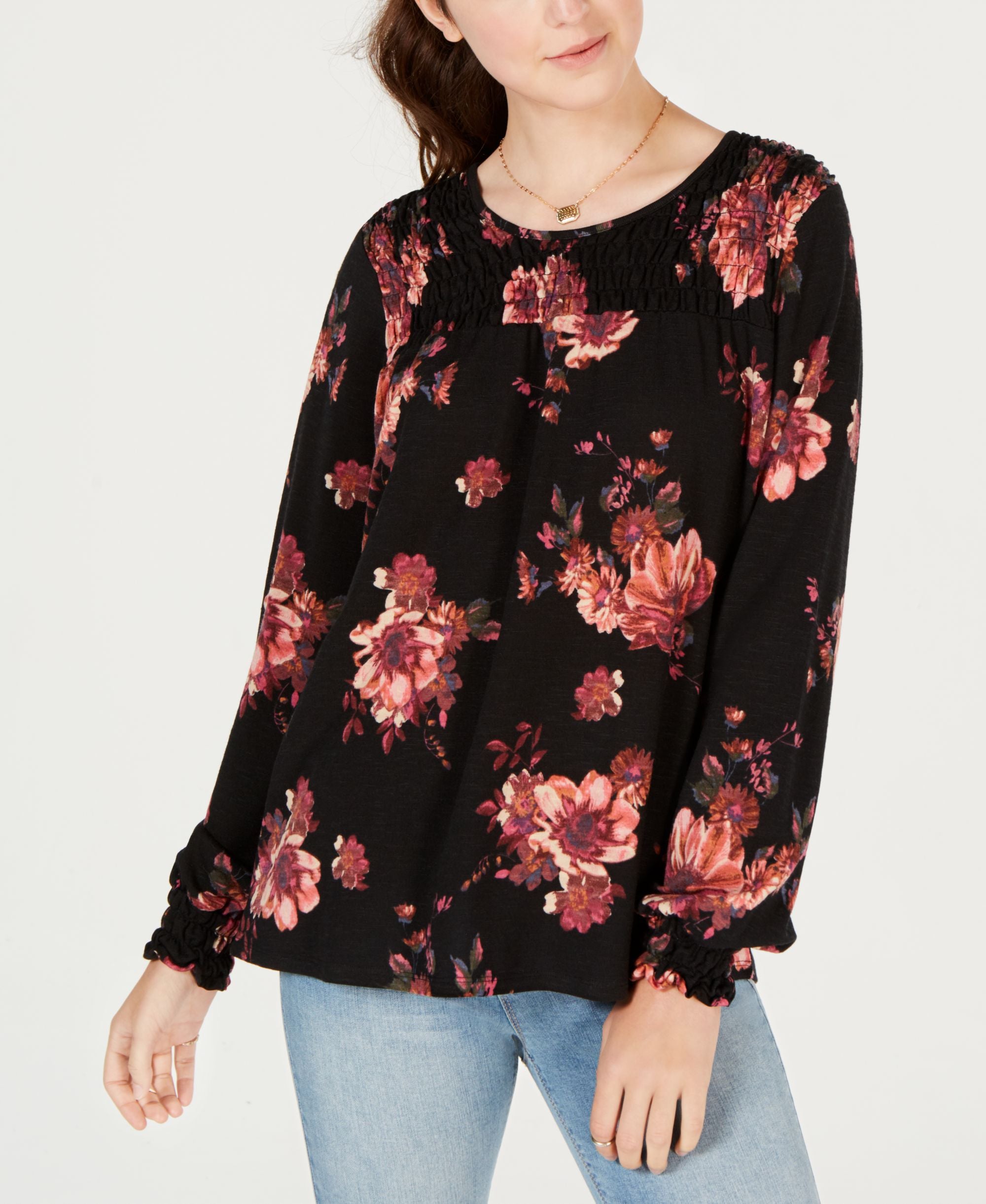 American Rag Juniors Printed Smocked Top