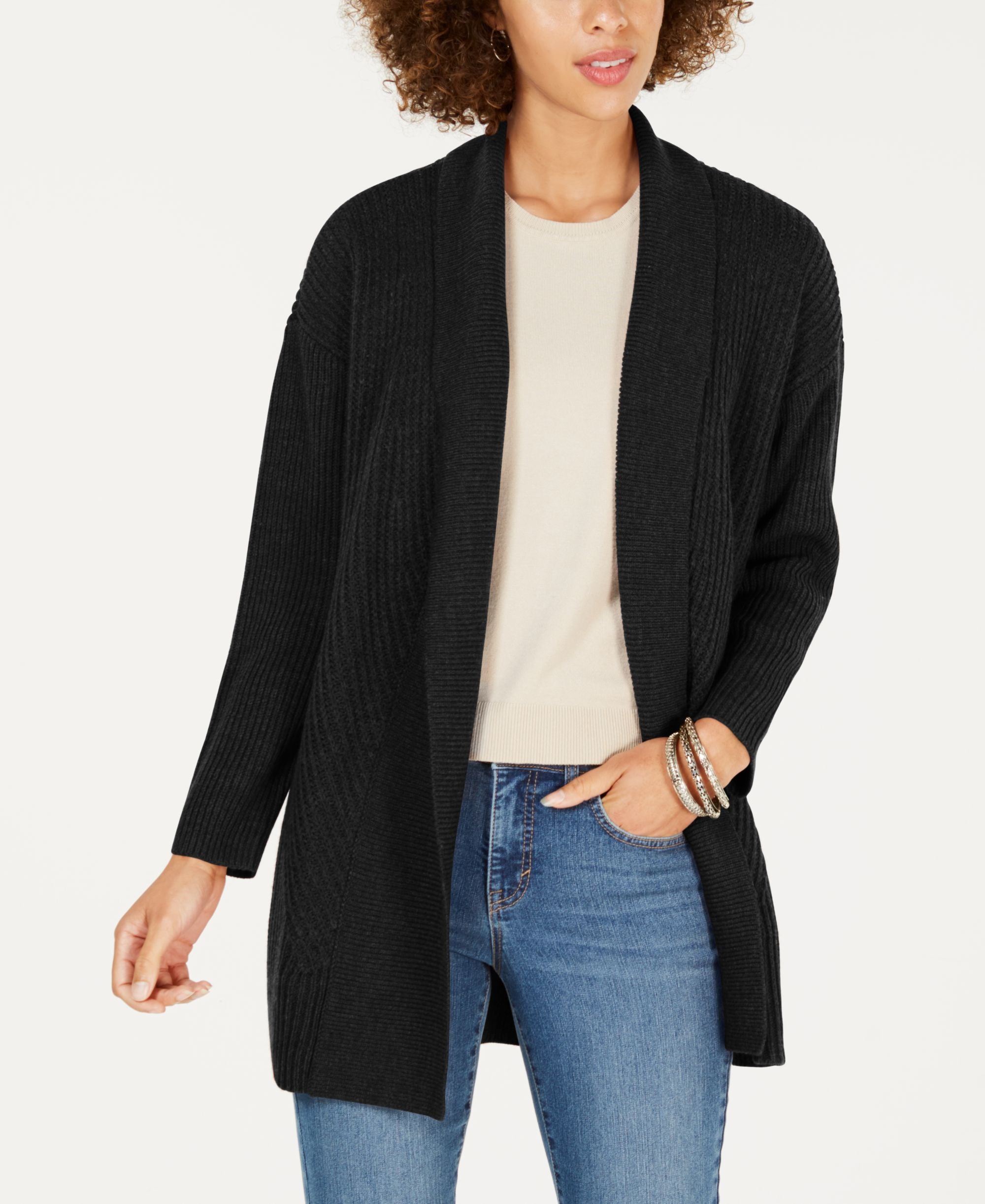 Style & Co Petite Ribbed Shawl Collar Cardigan