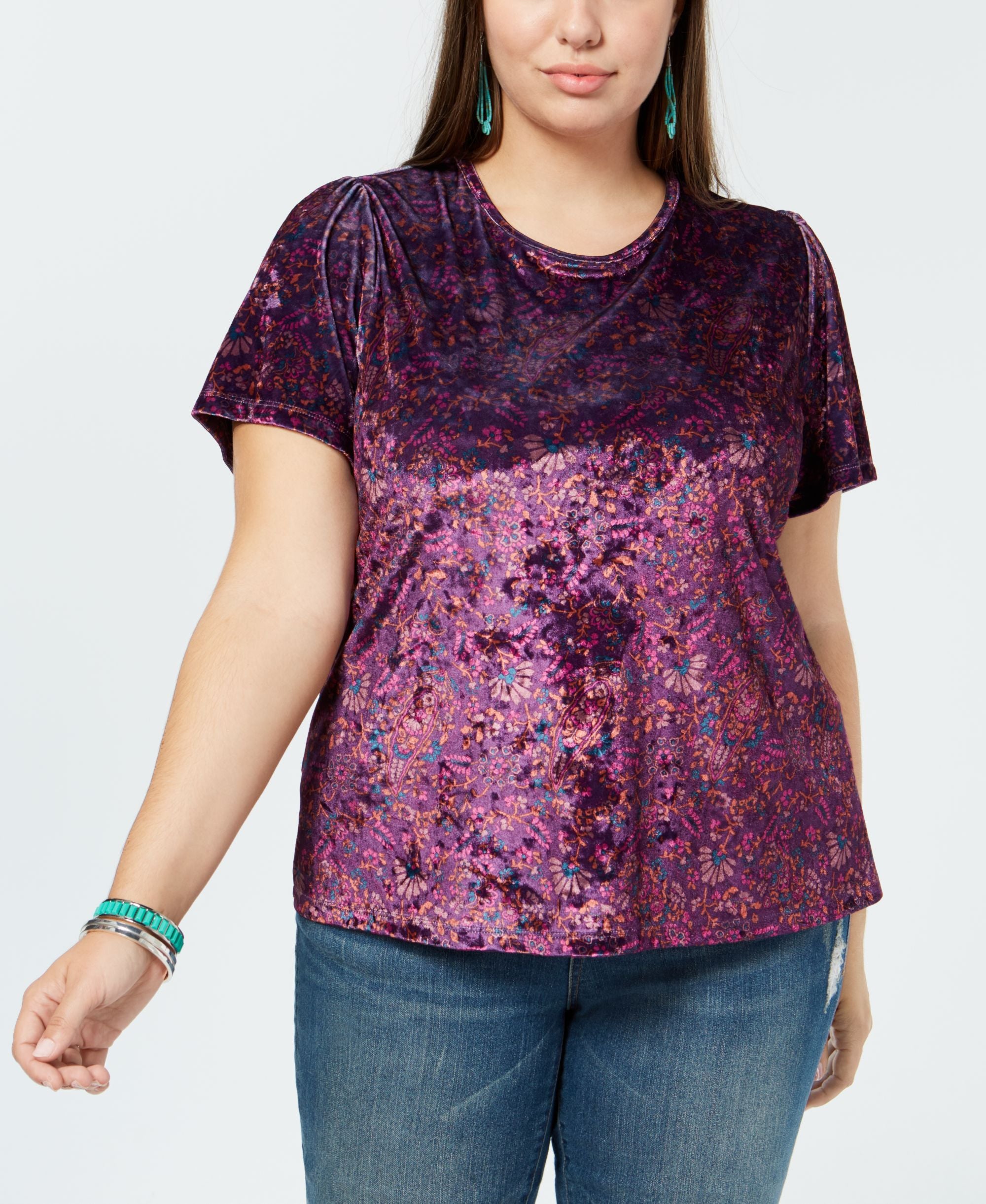 Lucky Brand Trendy Plus Size Velvet Printed Top