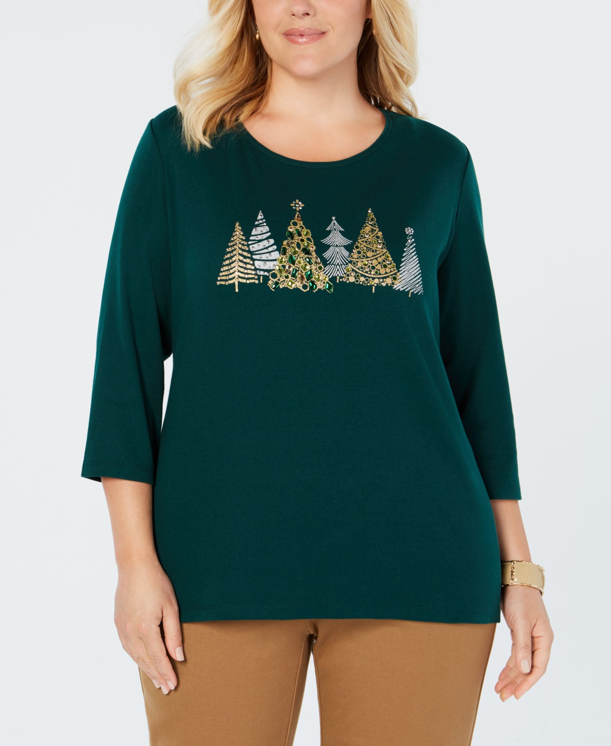Karen Scott Plus Size Cotton Holiday Tree T-Shirt