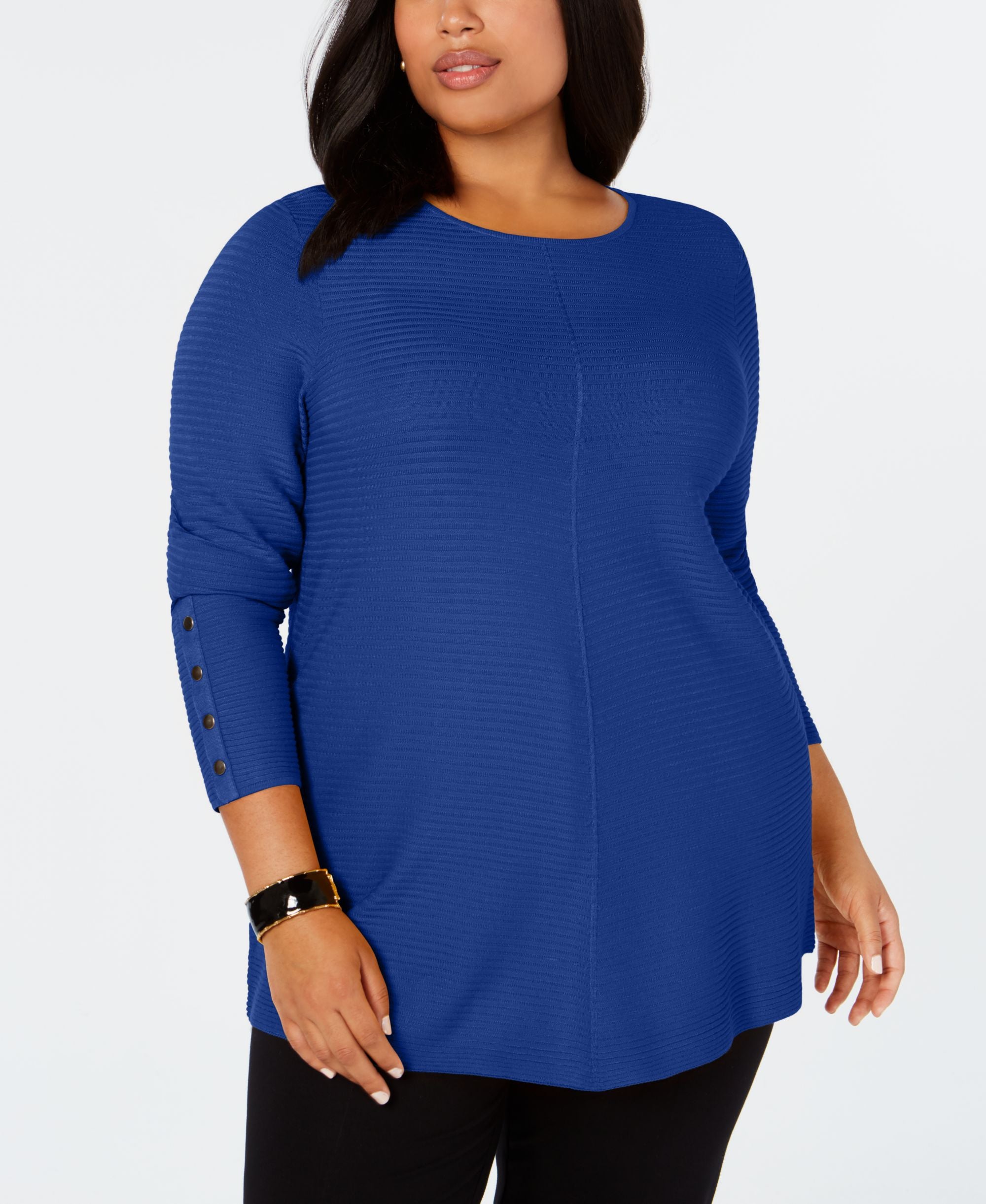 Plus Size Ribbed Snap-Detail Sweater