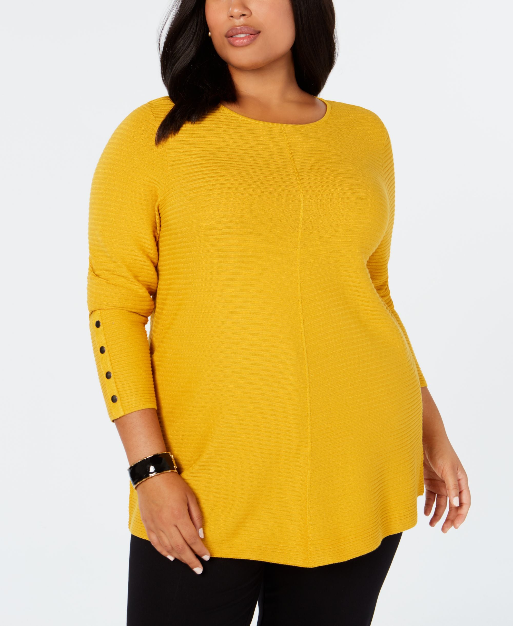 Plus Size Ribbed Snap-Detail Sweater