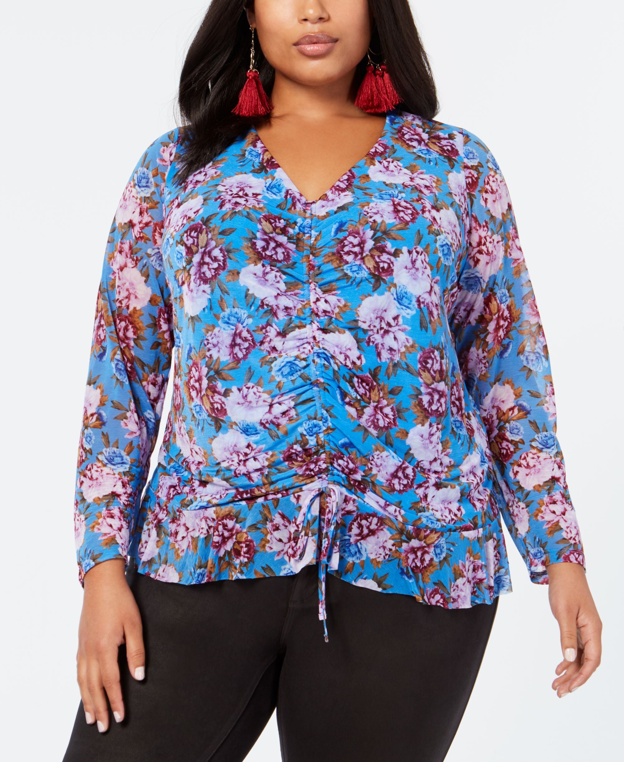 Plus Size Floral Print Ruched Top