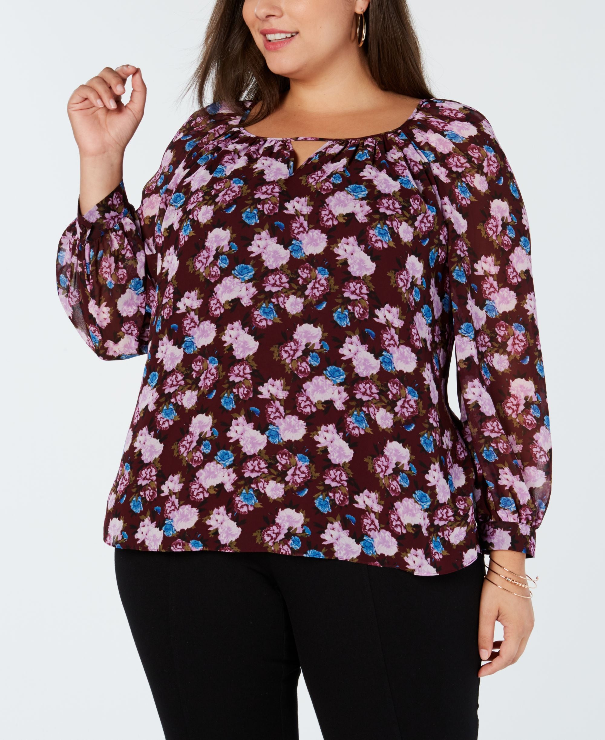 Plus Size Floral Print Peasant Top