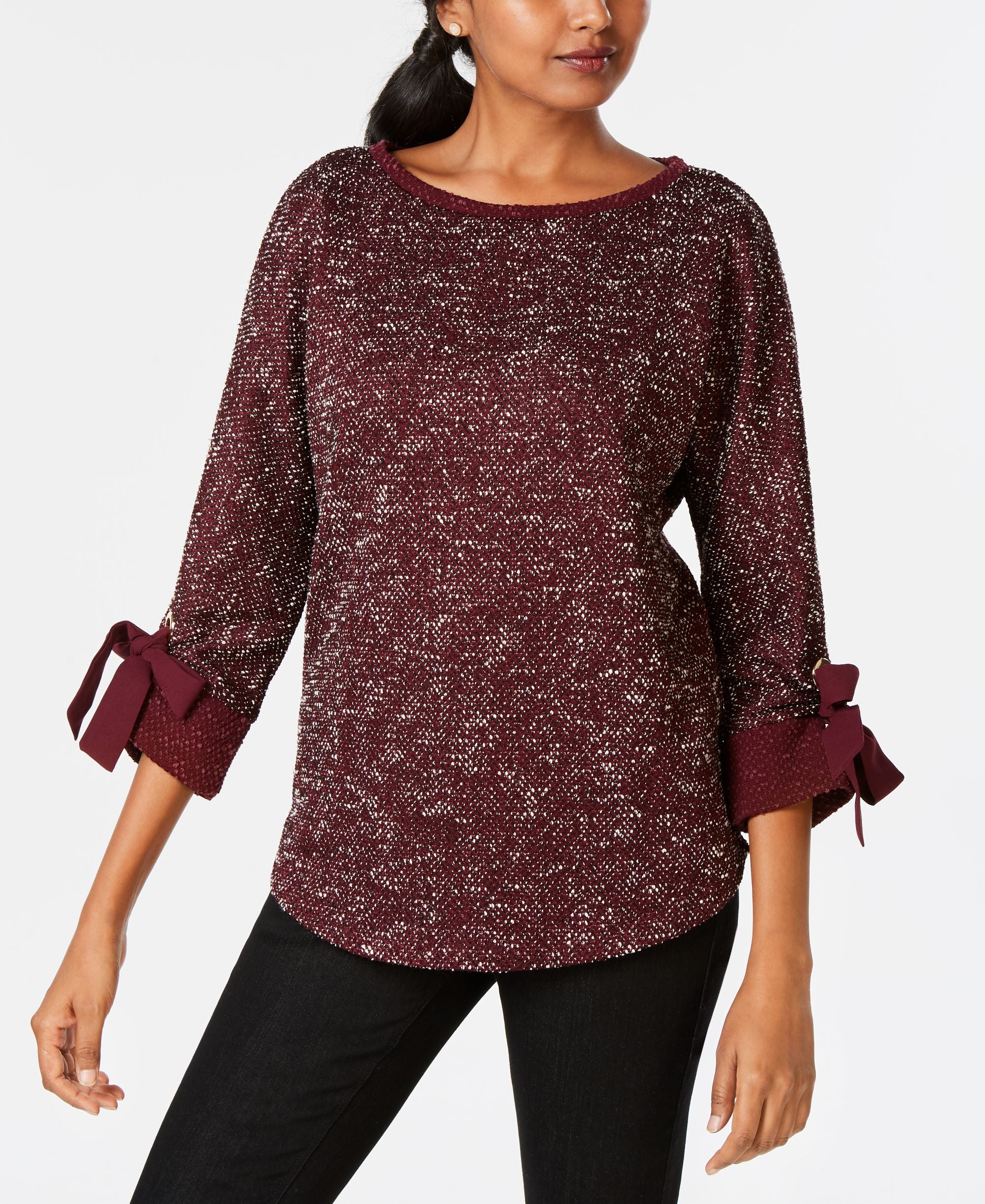 Charter Club 3/4 Sleeve Bow Trim Top