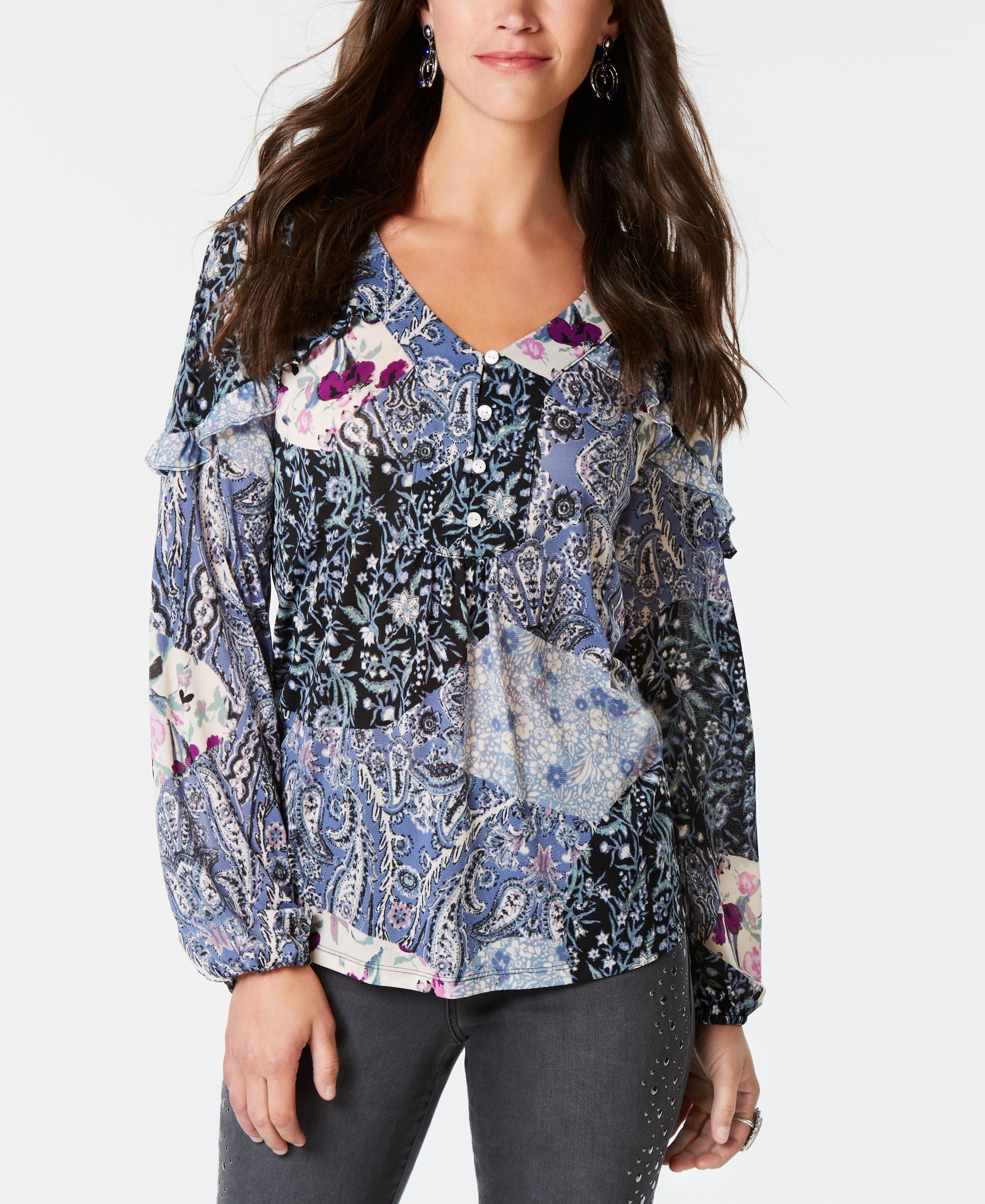 Petite Printed Ruffled Top