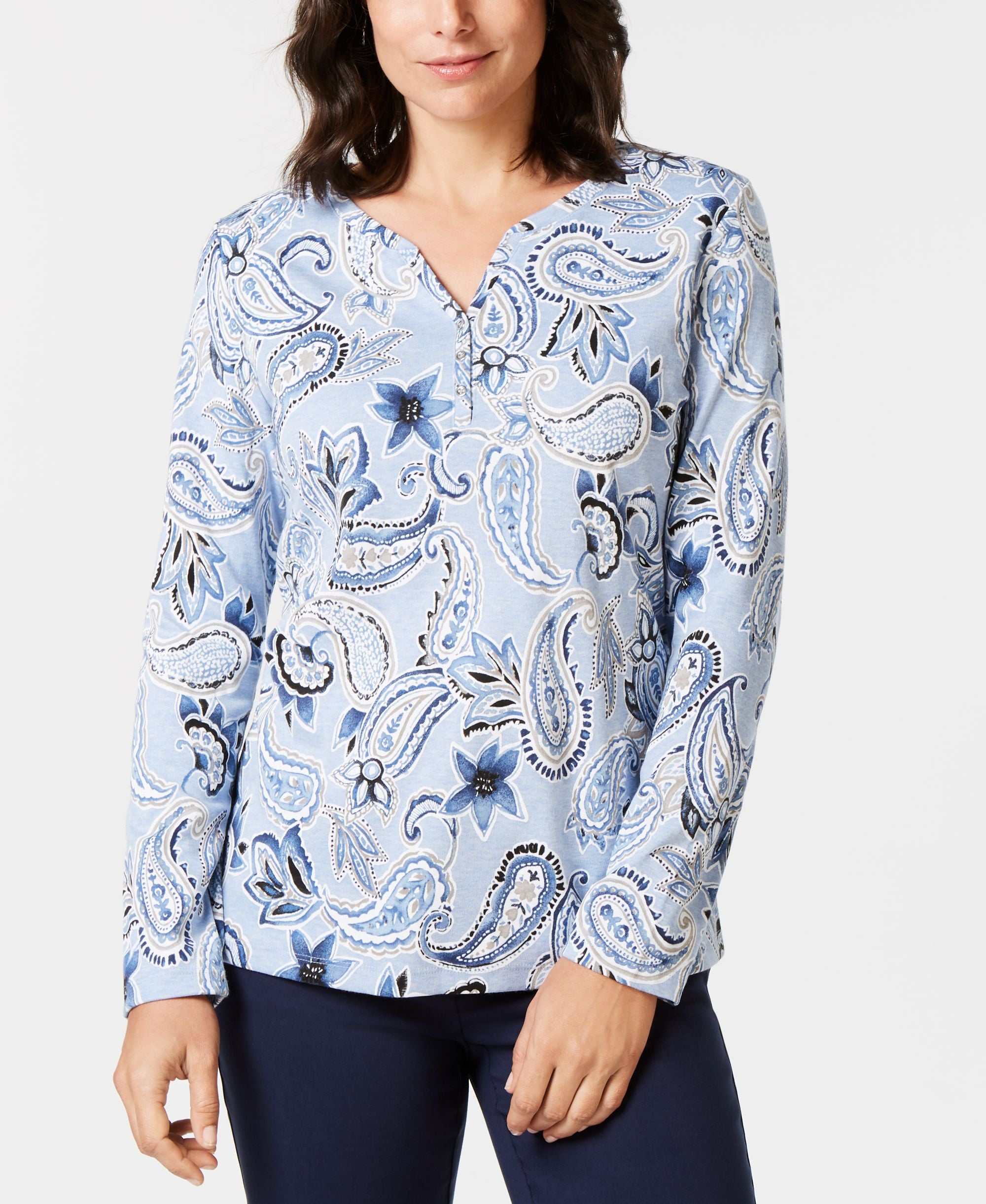 Karen Scott Printed Henley Top