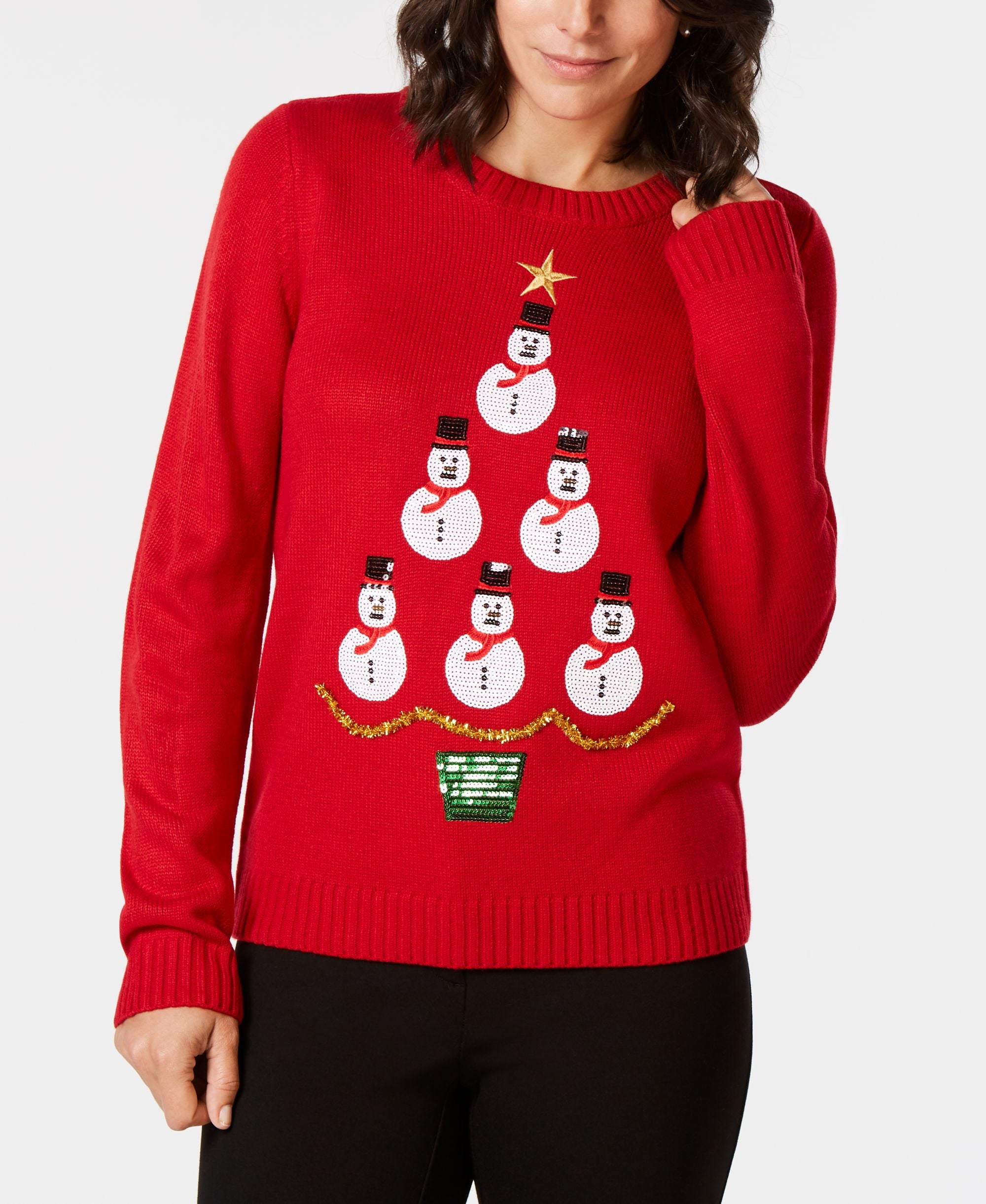 Karen Scott Sequined Holiday Snowmen Sweater