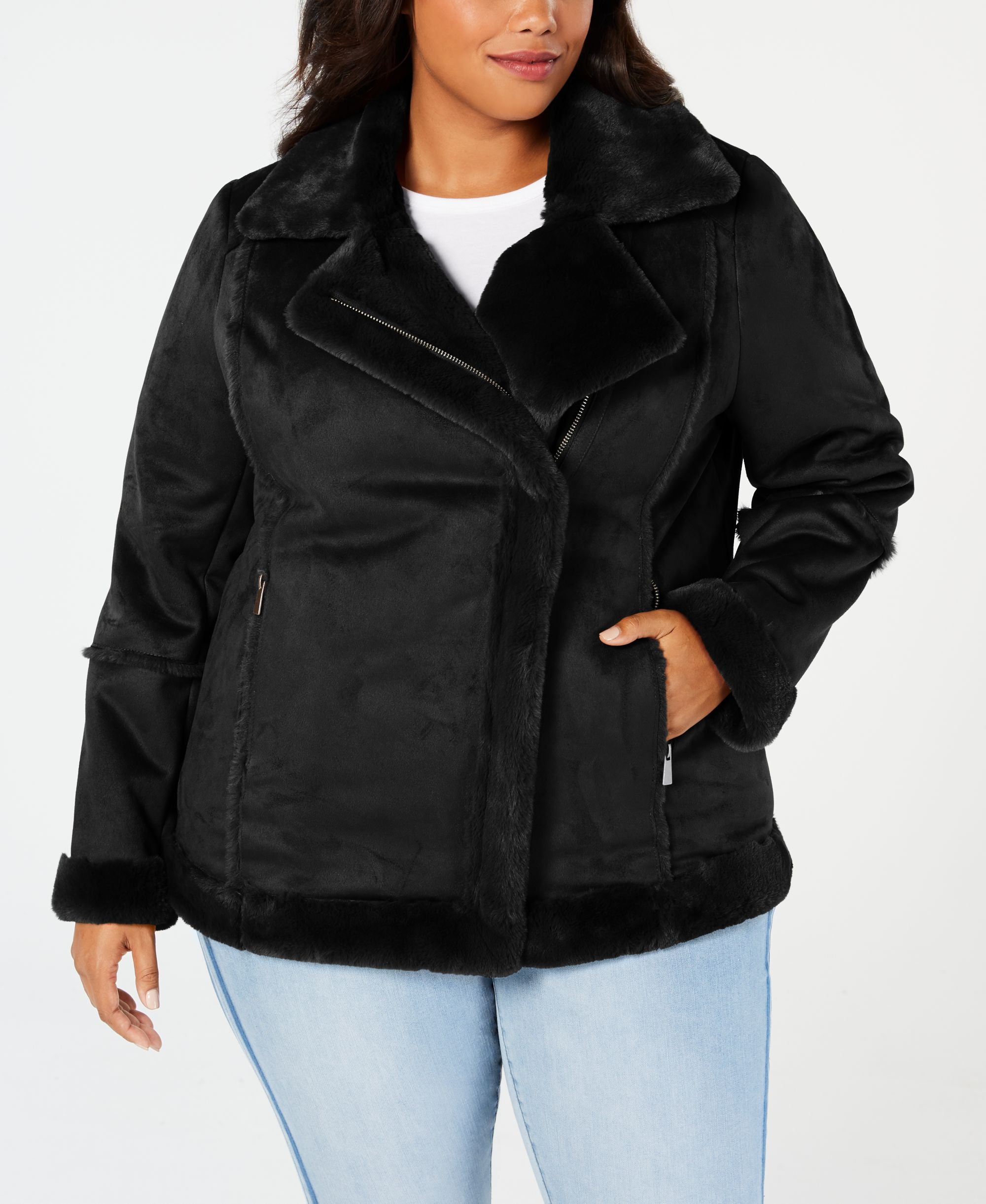 Style & Co Plus Size Faux Shearling Moto Jacket