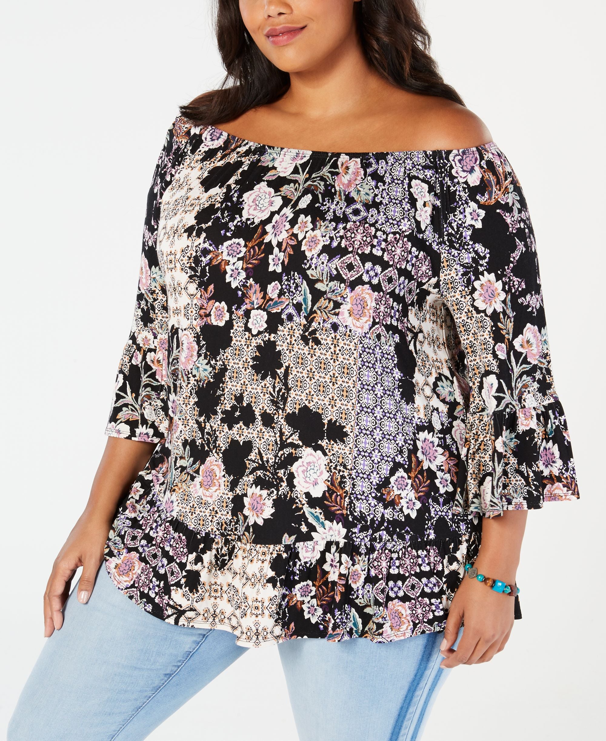 Plus Size Printed Off-The-Shoulder Top
