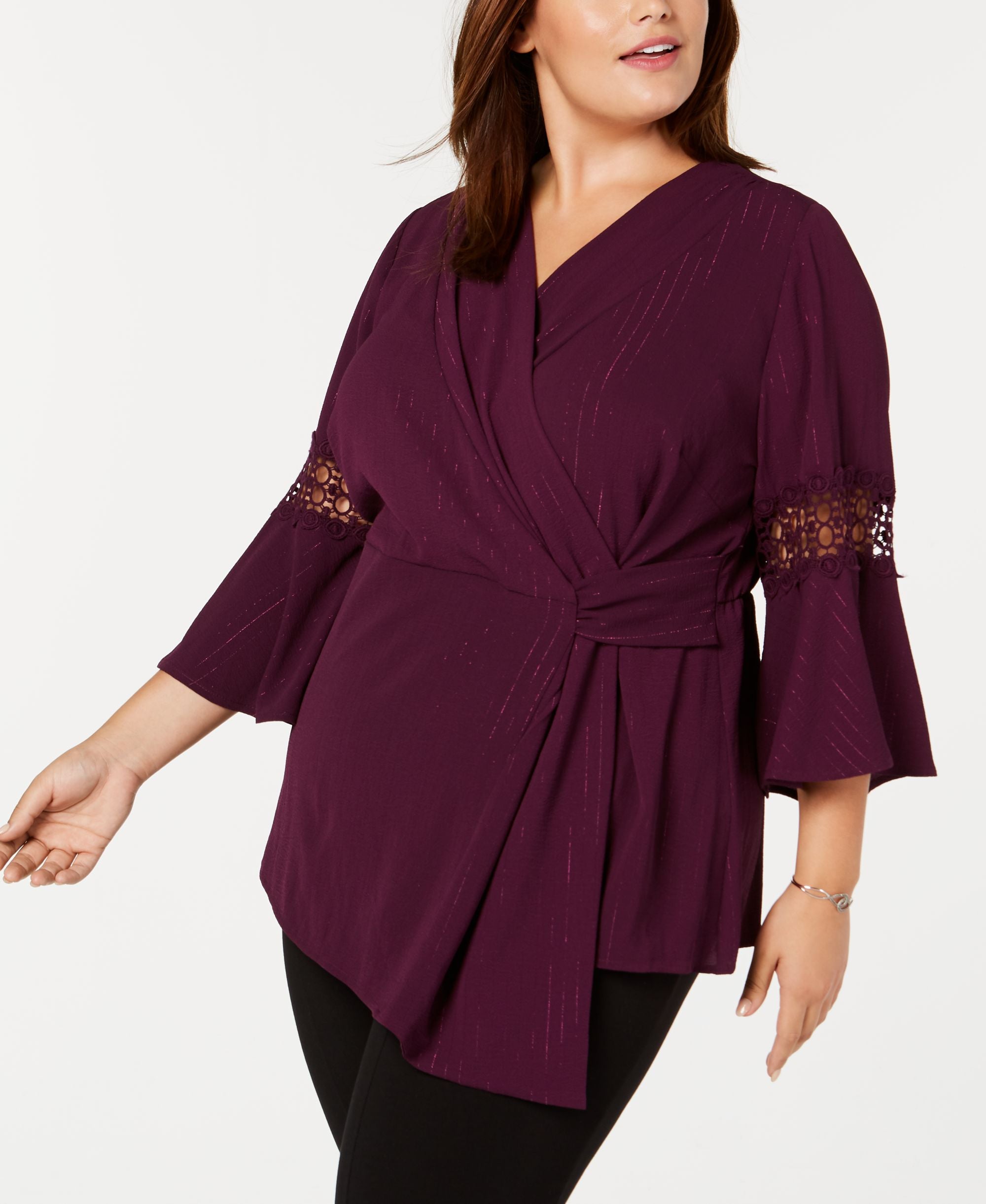 NY Collection Plus Size Faux Wrap V Neck Top