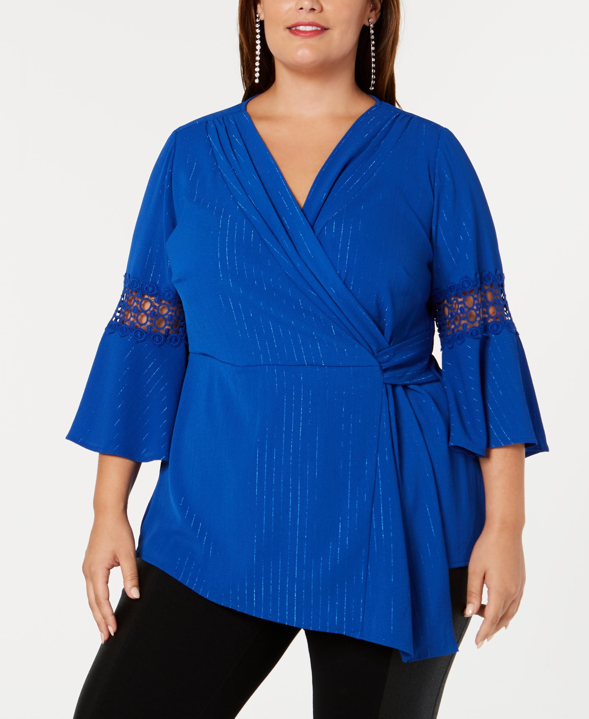 NY Collection Plus Size Faux Wrap V Neck Top