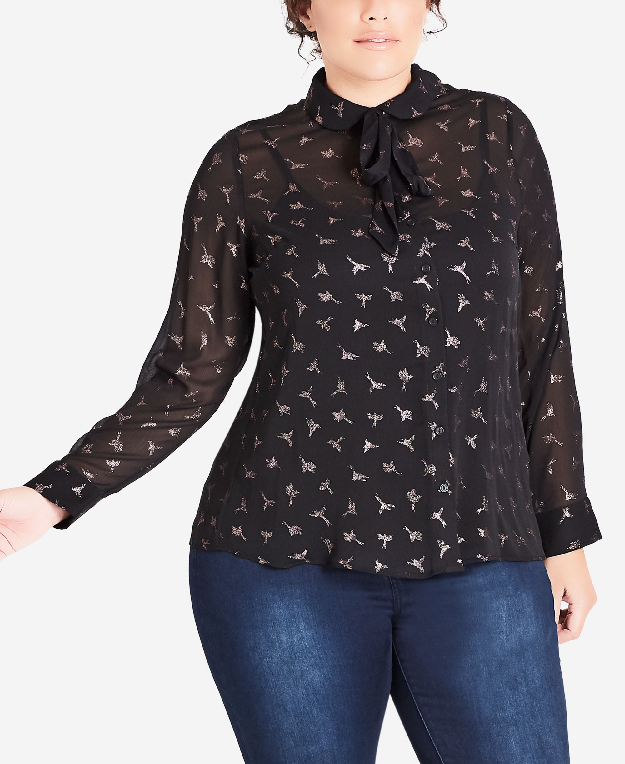 City Chic Trendy Plus Size Sheer Printed Blouse