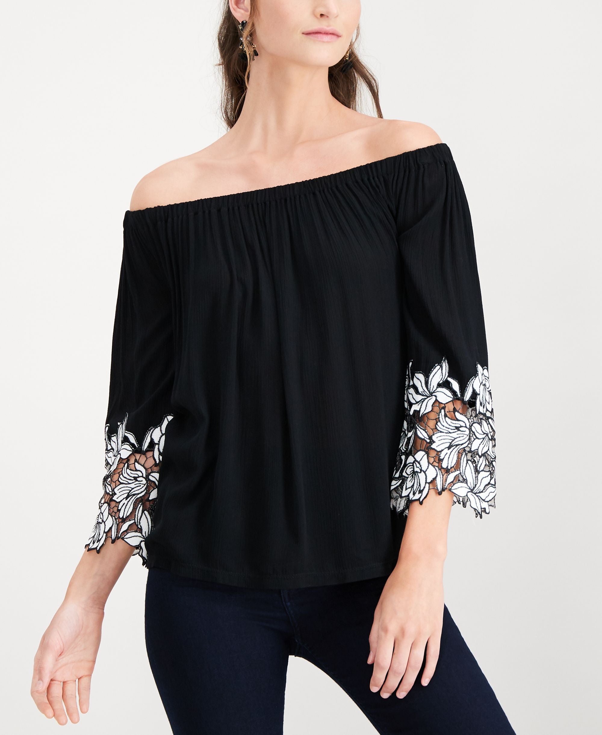 Lace Cuff Off The Shoulder Top