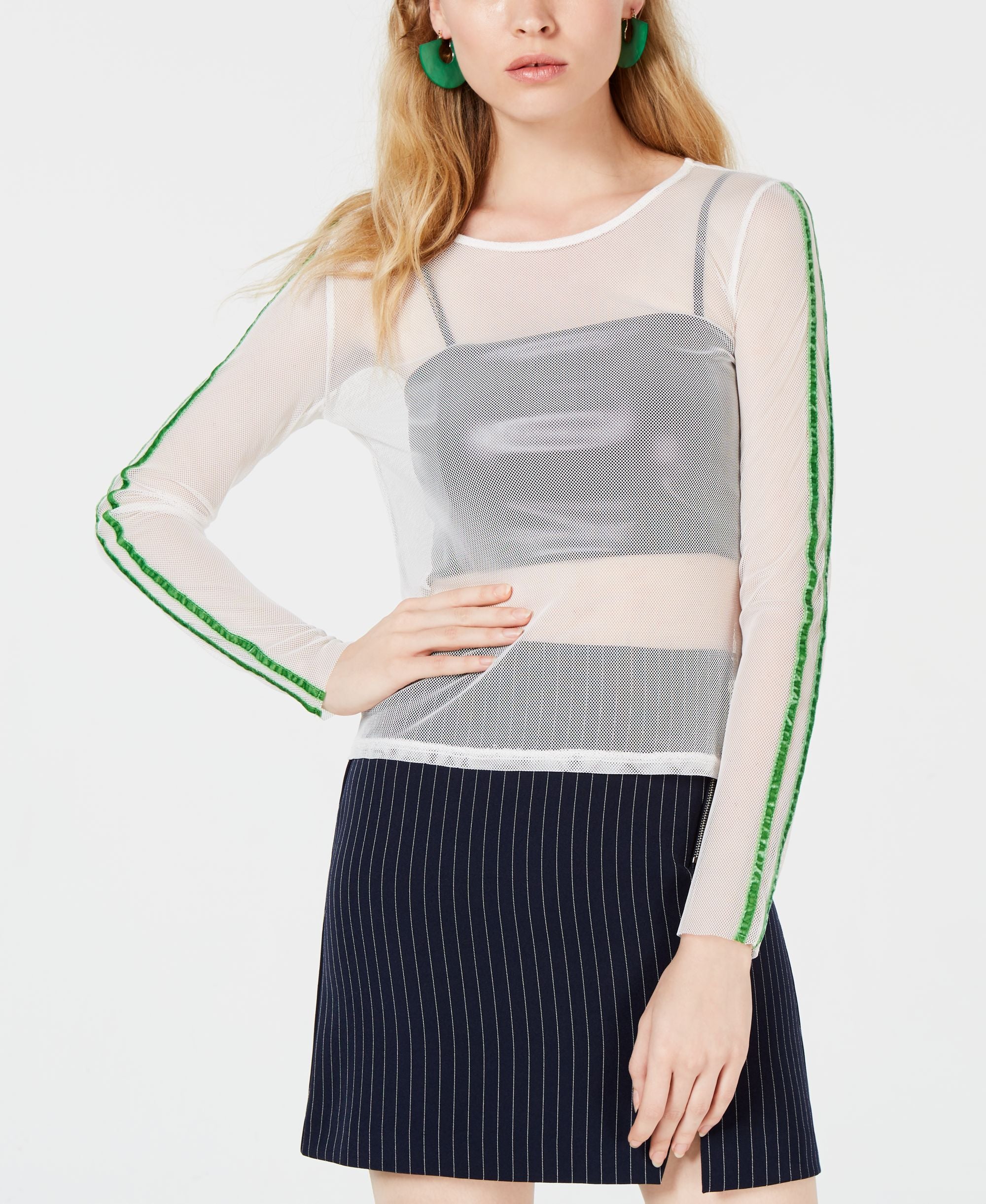 Project 28 Nyc Mesh Striped Sleeve Top