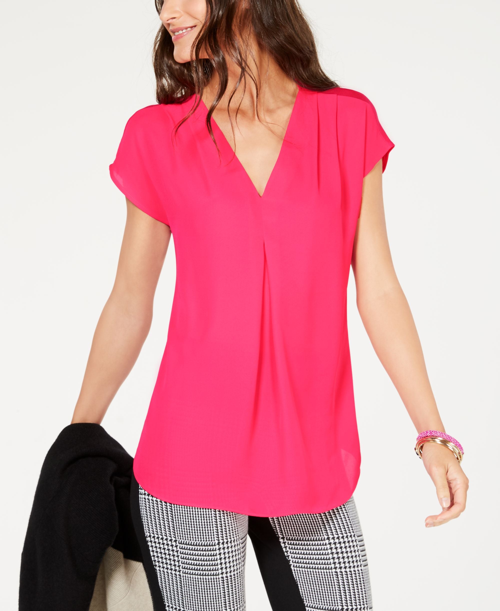 Inverted Pleat V Neck Top