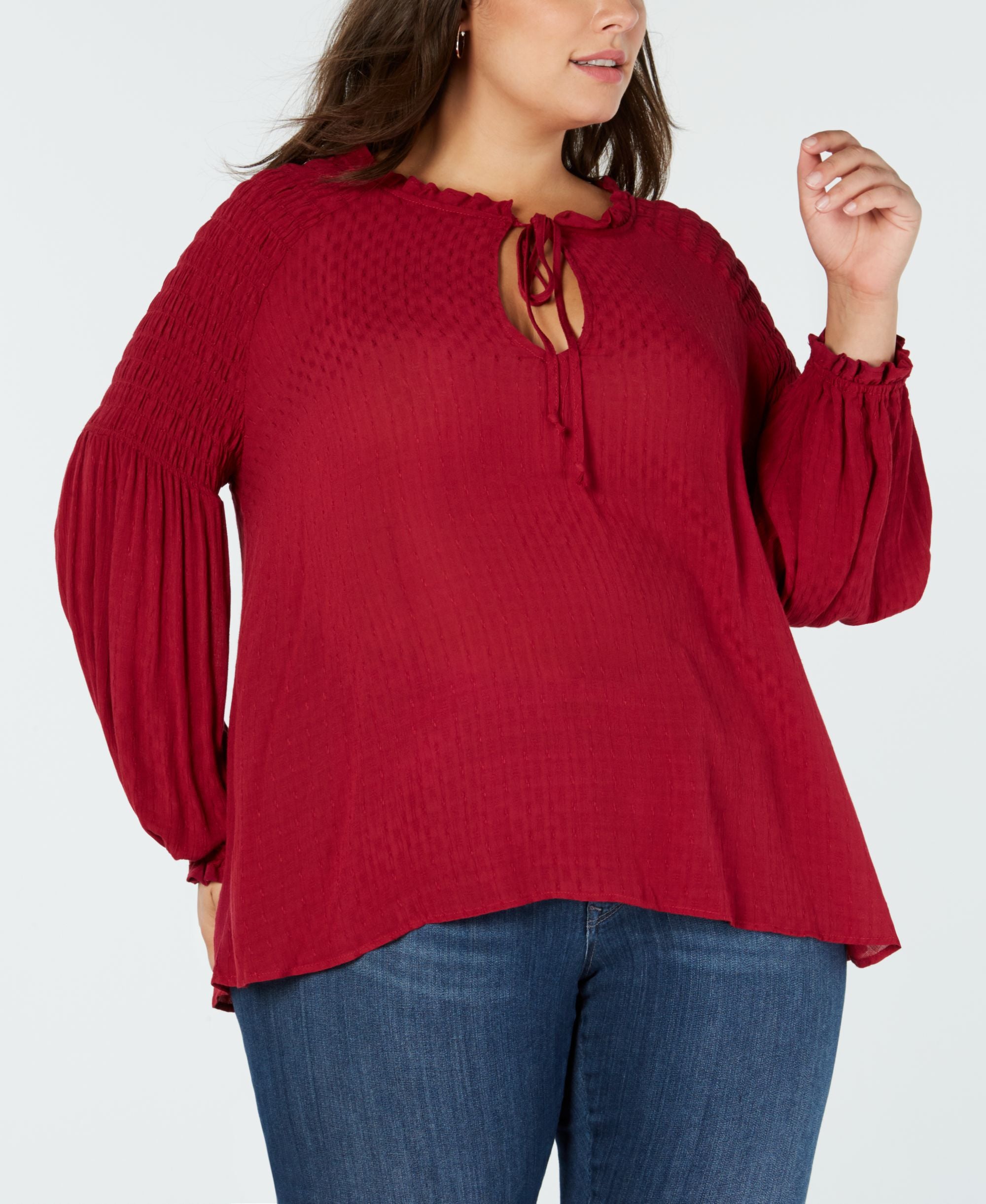 Eyeshadow Trendy Plus Size Keyhole Peasant Top