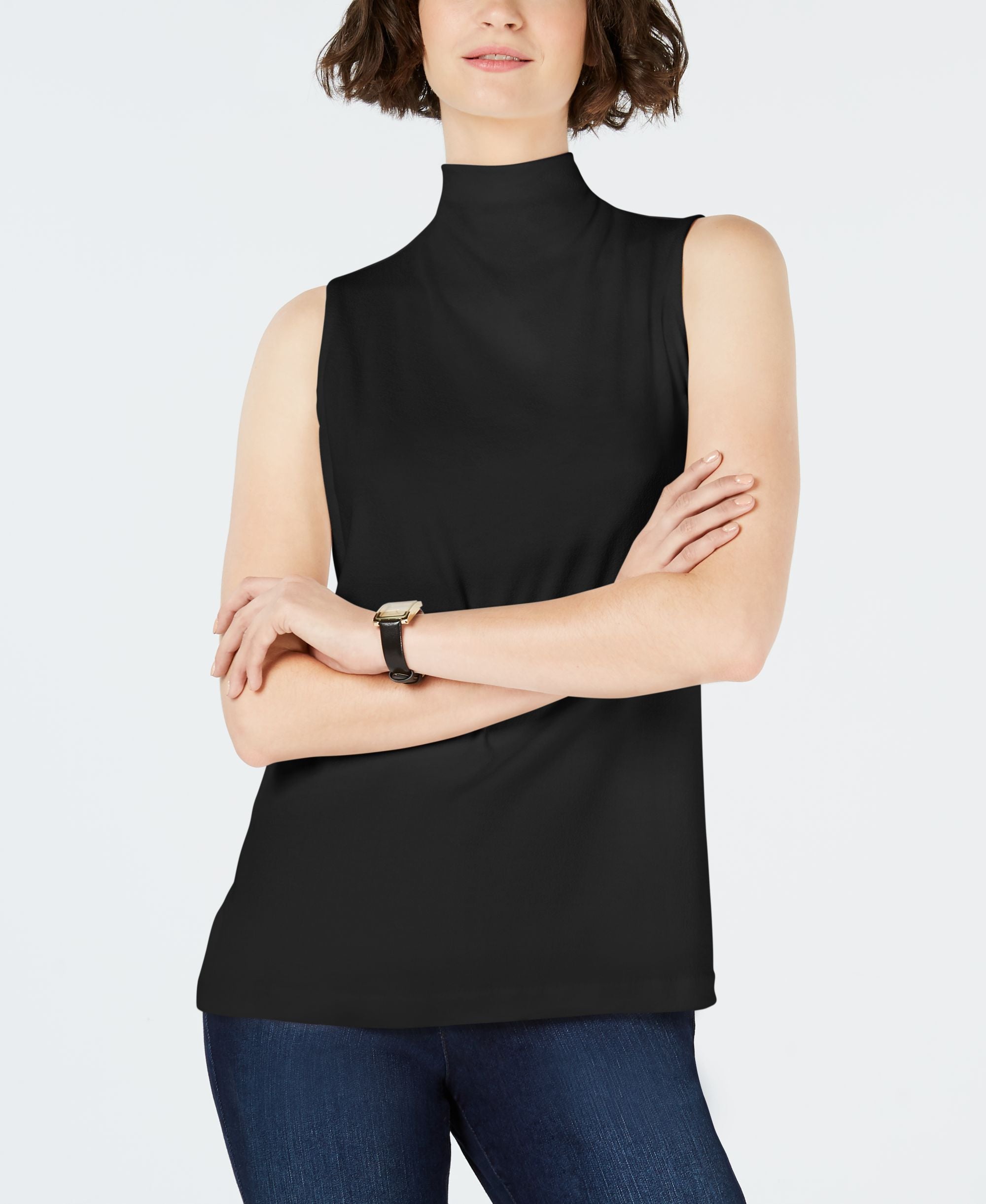 Charter Club Sleeveless Solid Textured Mock Neck Top