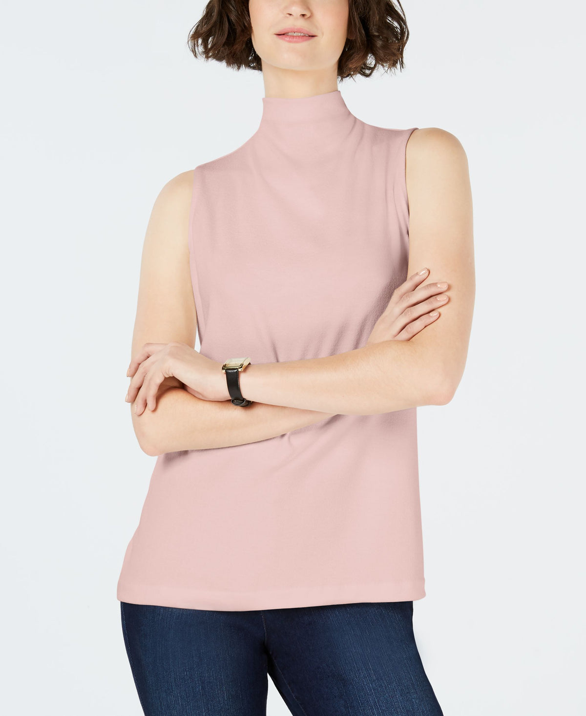 Charter Club Sleeveless Solid Textured Mock Neck Top