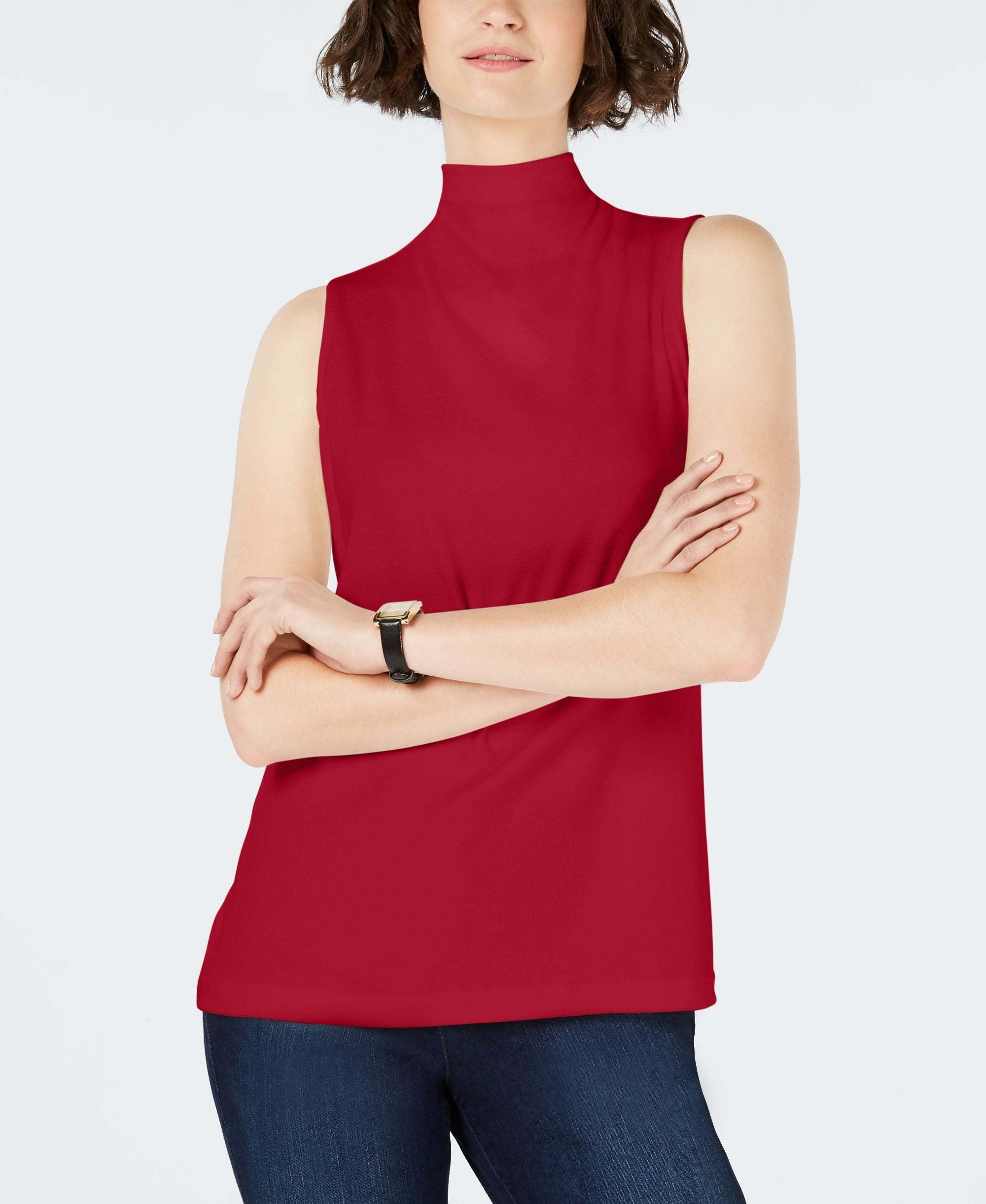 Charter Club Sleeveless Solid Textured Mock Neck Top