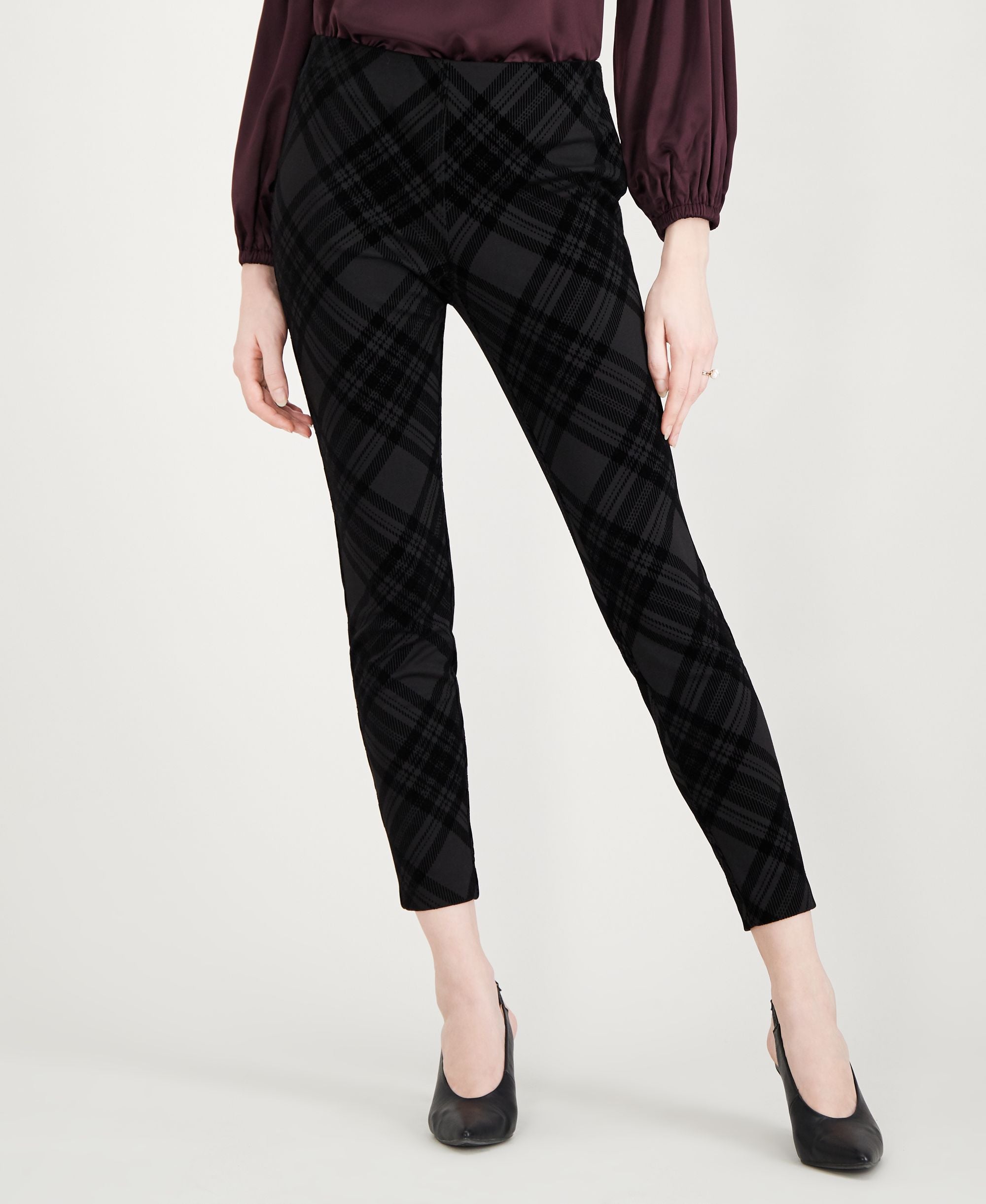 Maison Jules Flocked Plaid Pants