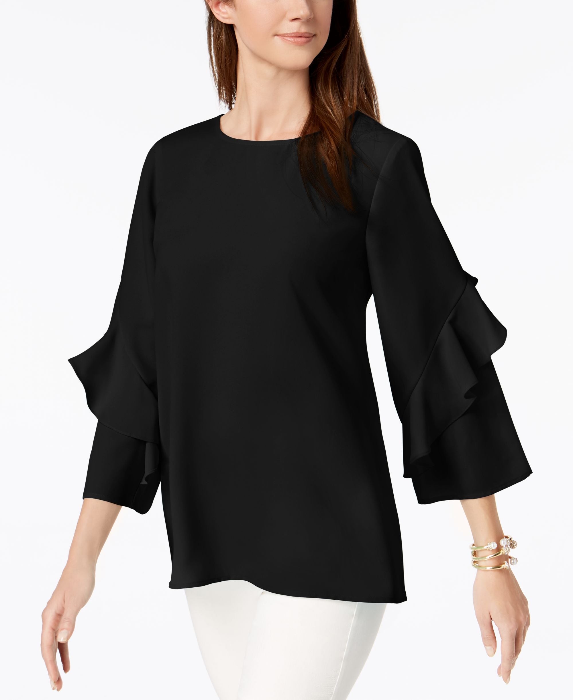 Alfani Petite Ruffled Sleeve Zip Back Top