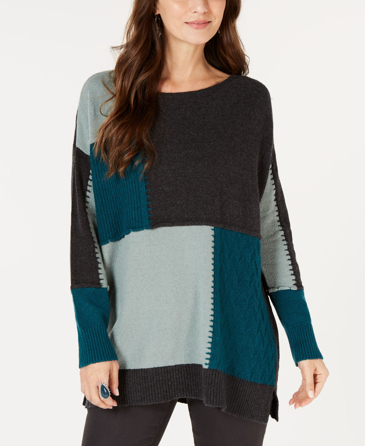 Style & Co Patch Colorblocked Tunic Sweater
