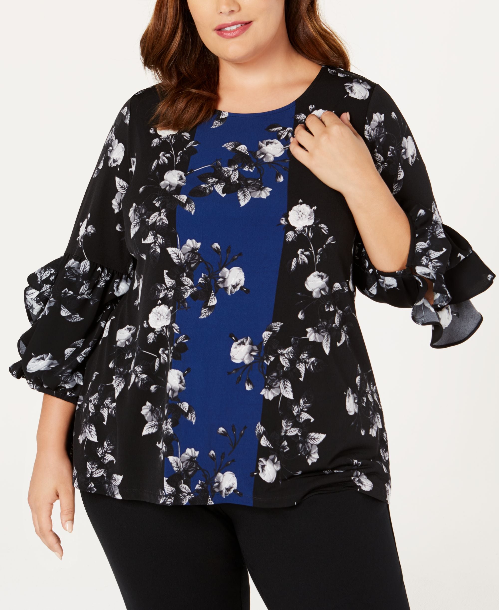 Alfani Plus Size Printed Ruffle Sleeve Top