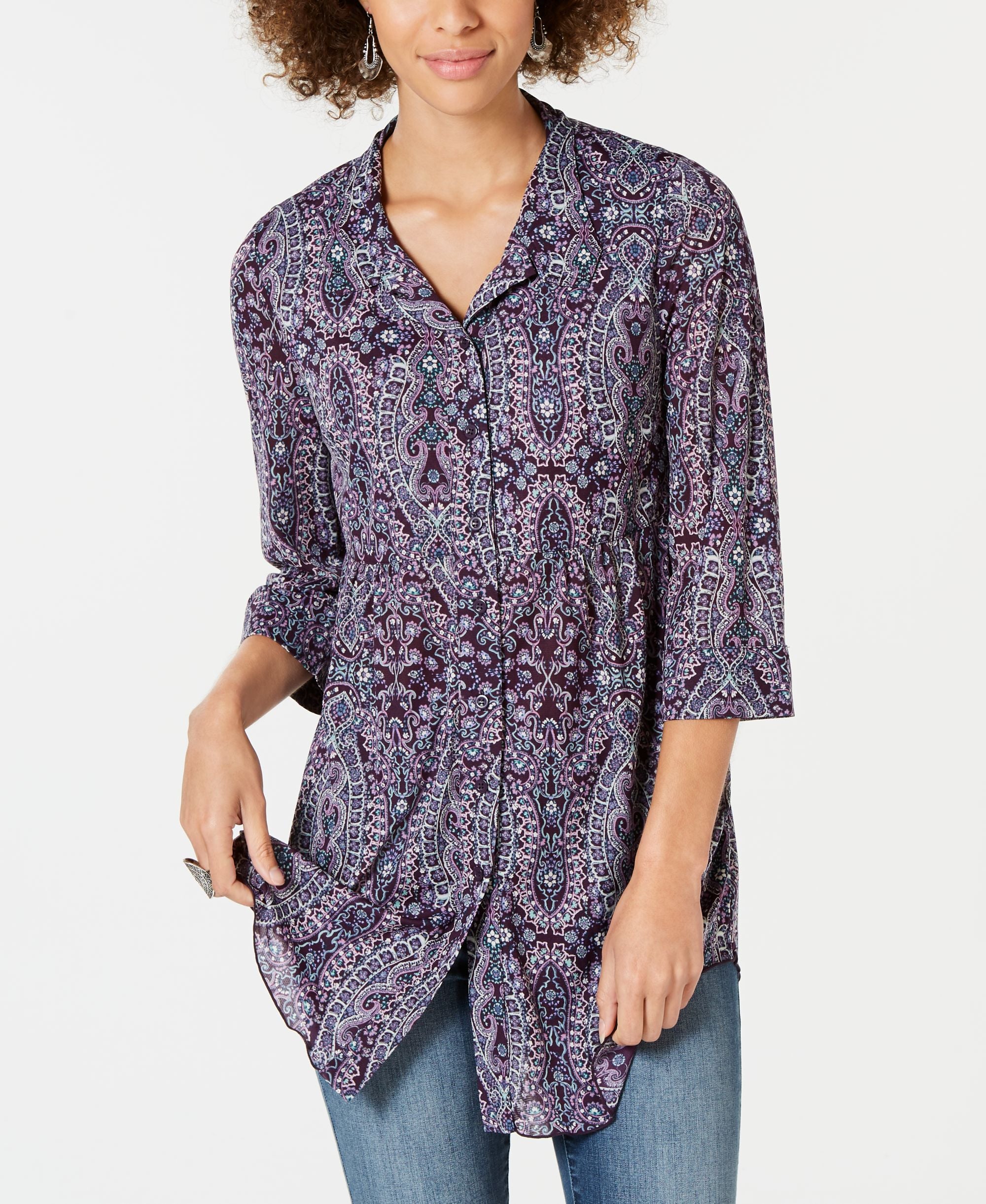 Style & Co Petite Printed Button Up Shirt