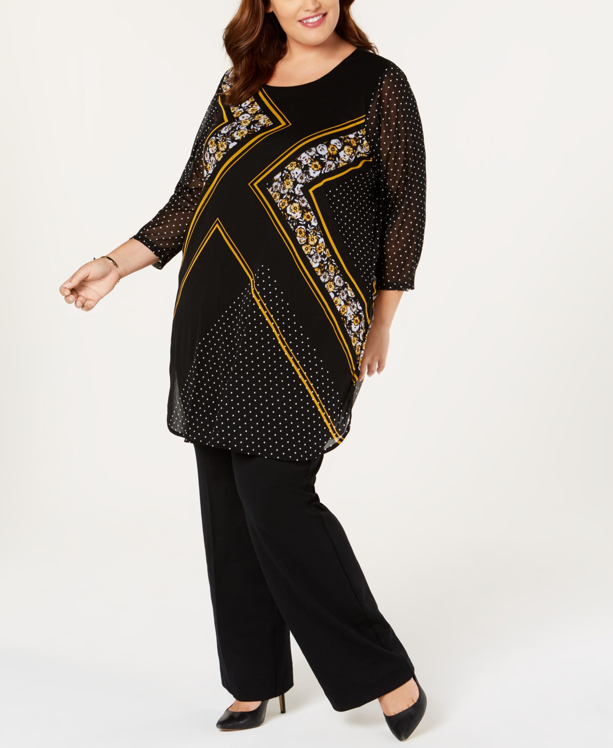 Alfani Plus Size Printed Mesh Tunic