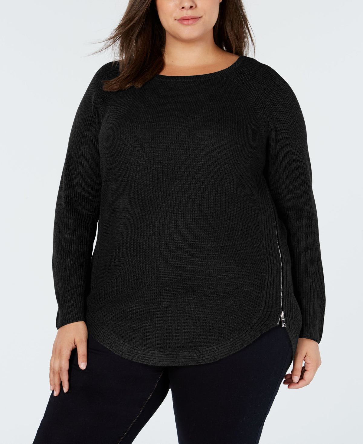 I.N.C. Plus Size Waffle-Knit Side-Zip Sweater
