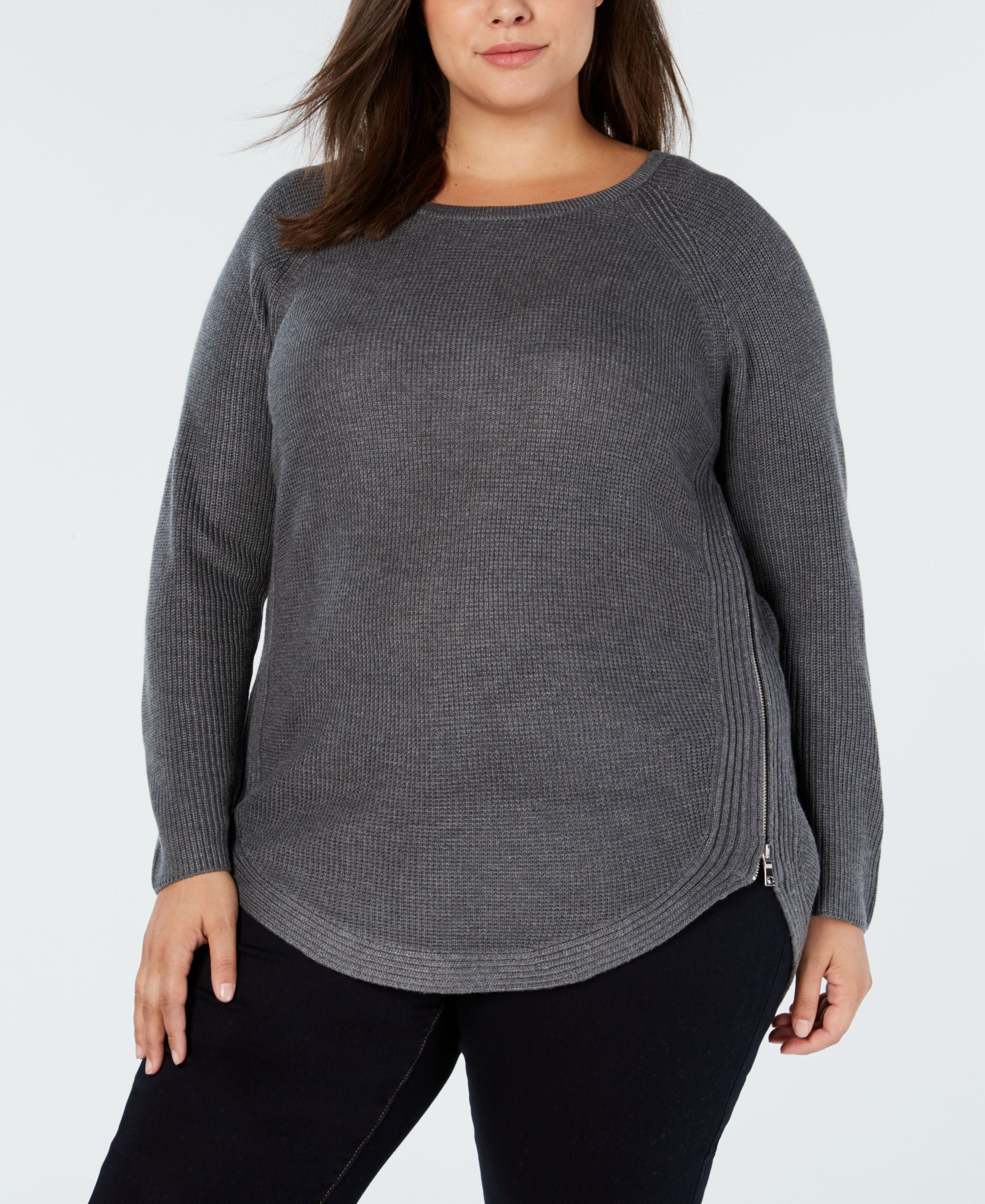 I.N.C. Plus Size Waffle-Knit Side-Zip Sweater