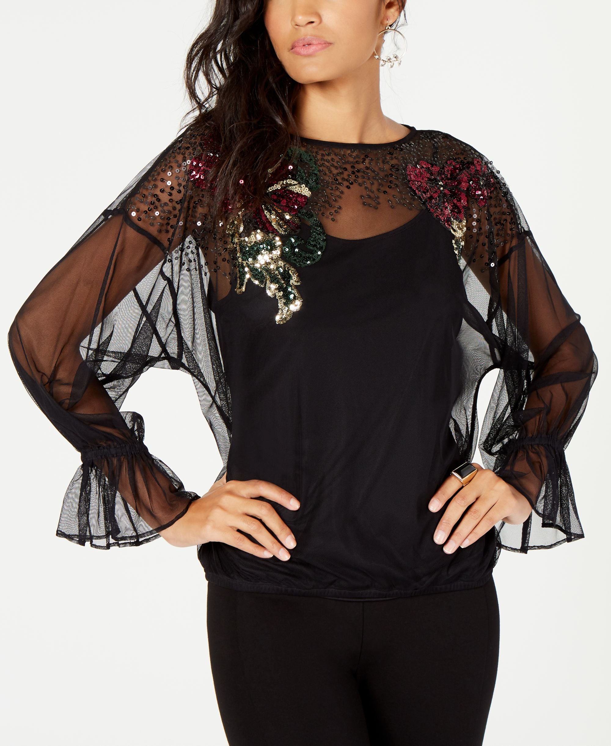 Thalia Sodi Embellished Mesh Top
