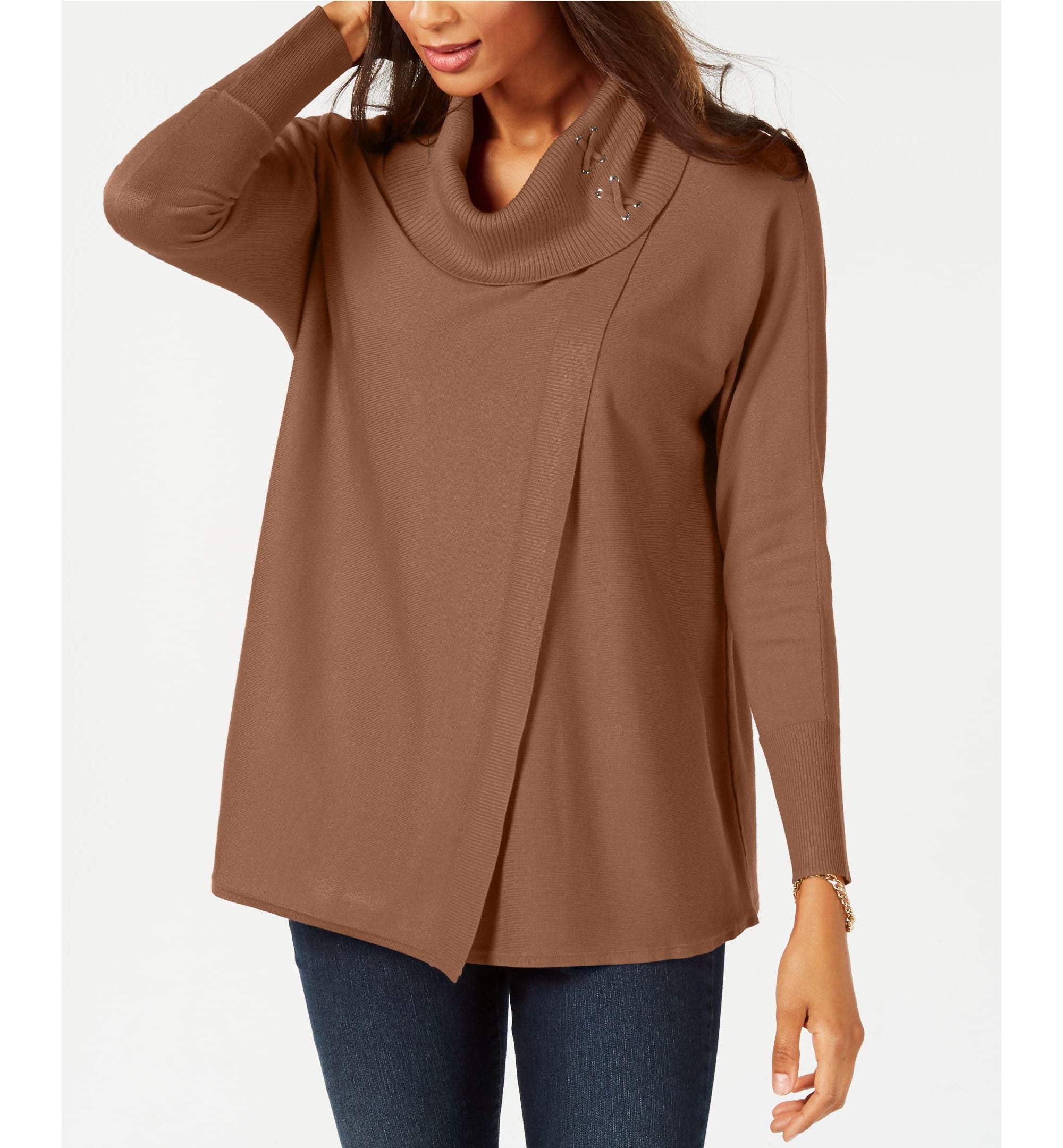 JM Collection Faux Wrap Cowl Neck Sweater