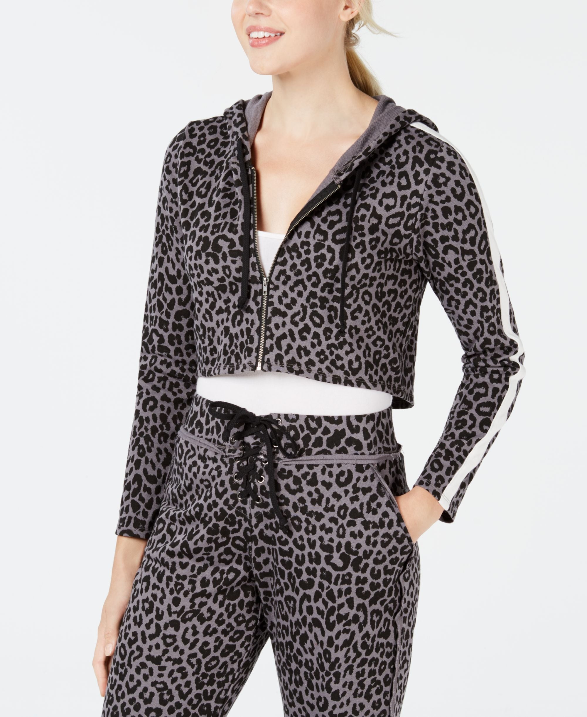 Juniors' Cropped Striped-Sleeve Hoodie