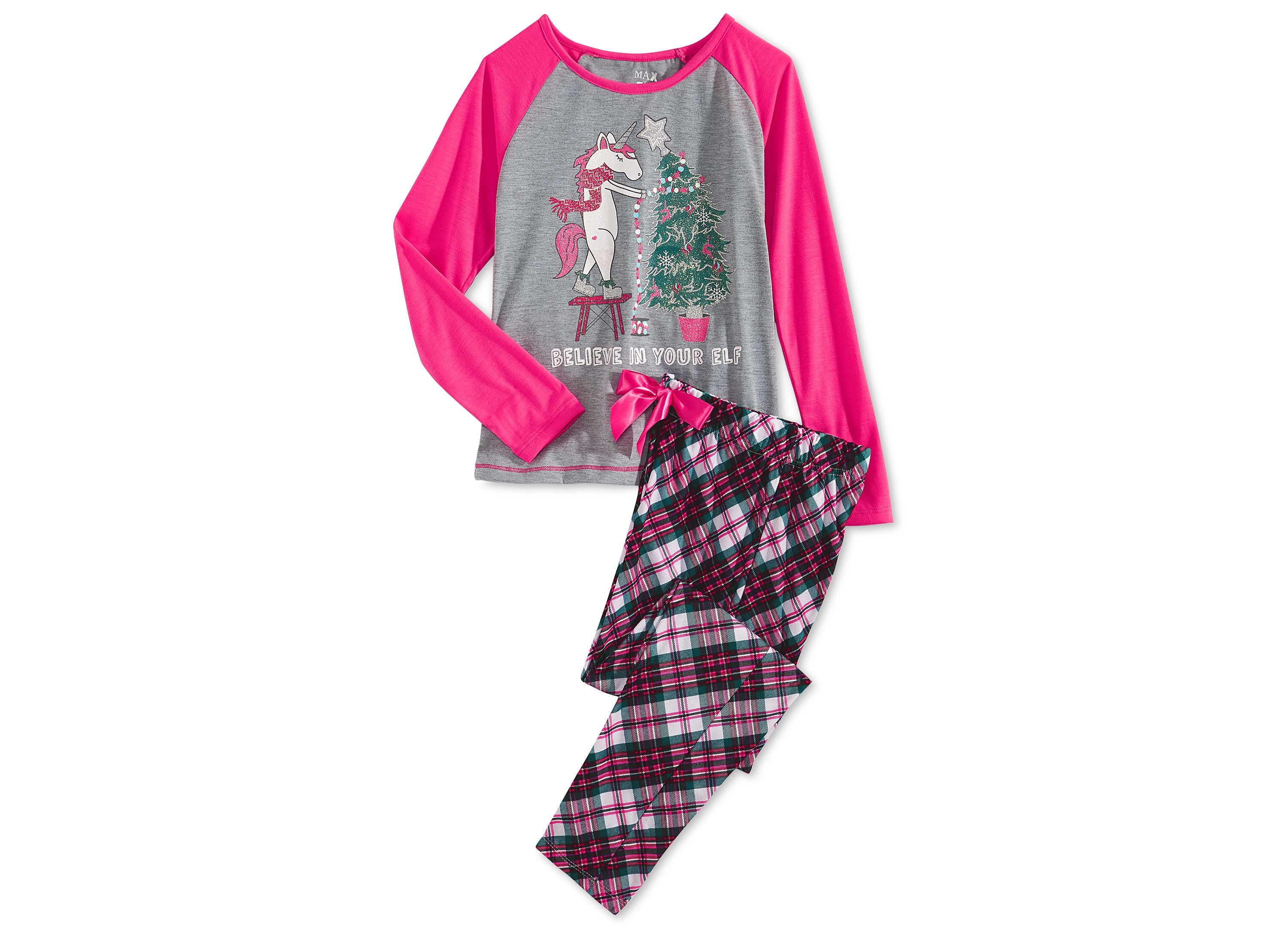Max & Olivia Big Girls 2-pc. Unicorn Elf Pajama Gray/Pink Xl (14/16)