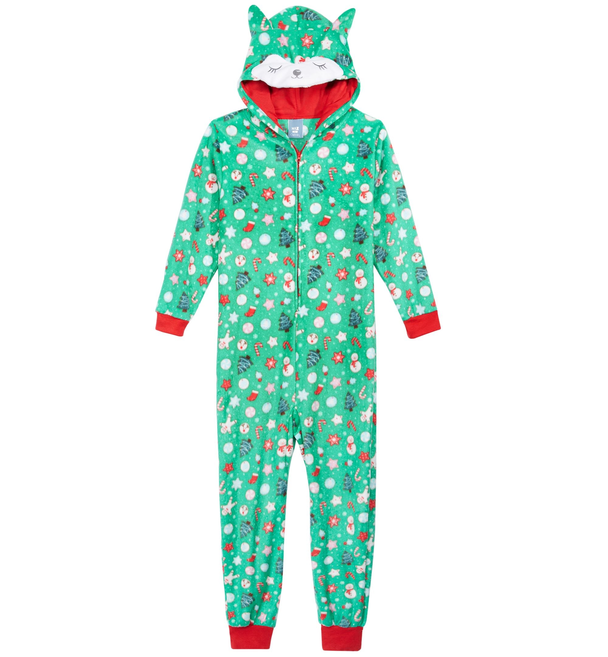 Max Olivia Big Girls Fox Hooded Onesie