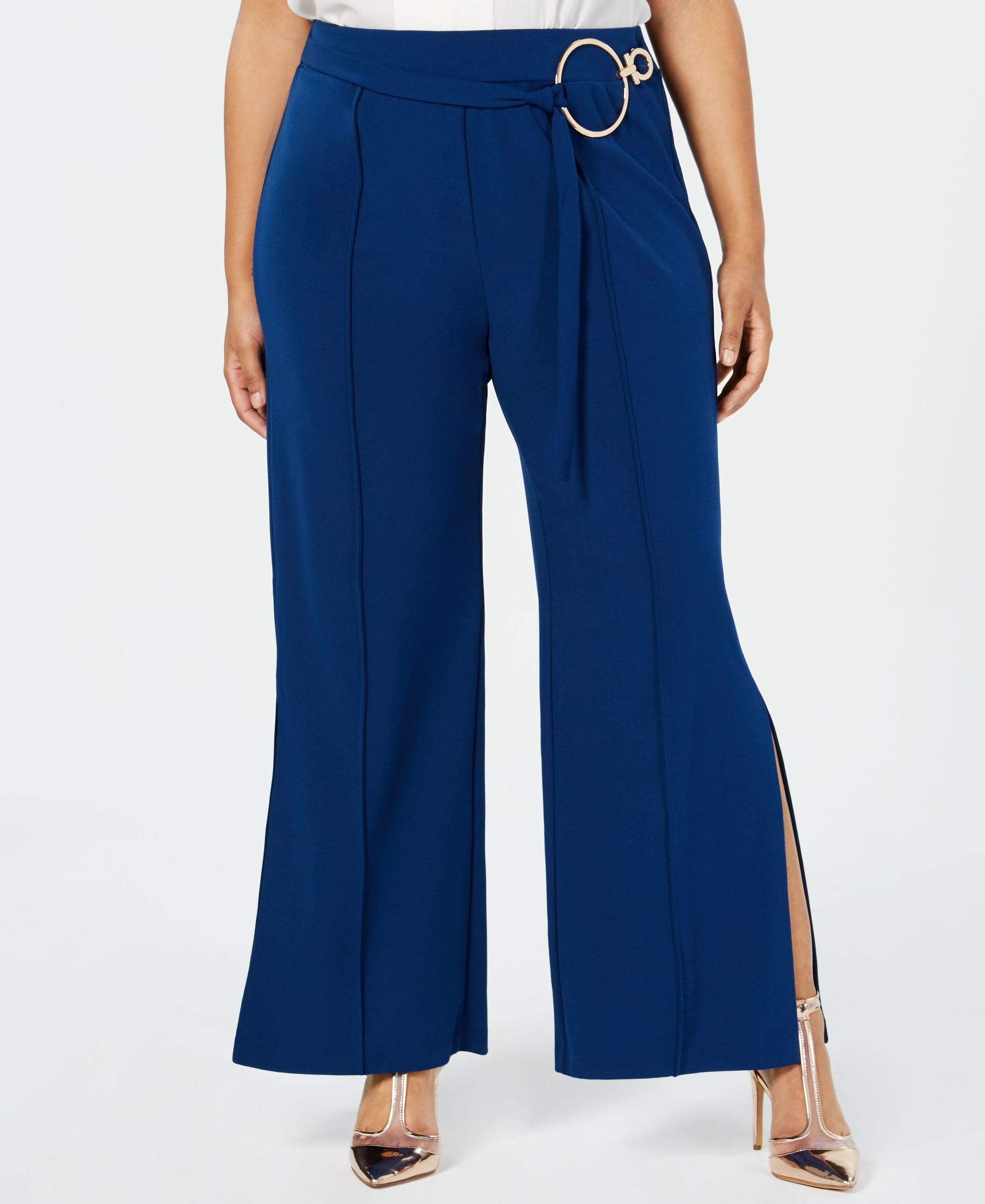 NY Collection Plus Size Split Leg Belted Pants