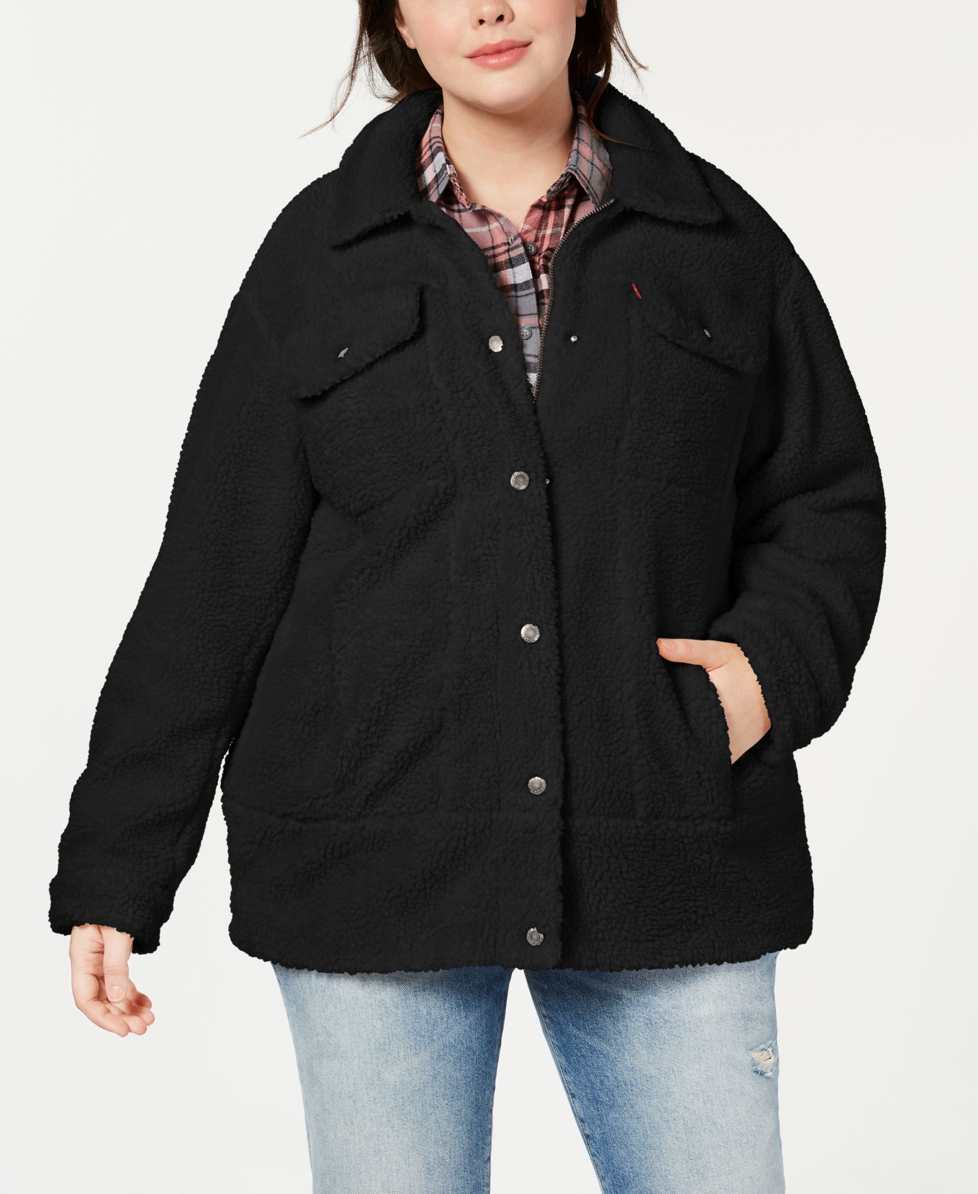 Levis Trendy Plus Size Long Line Sherpa Trucker Jacket