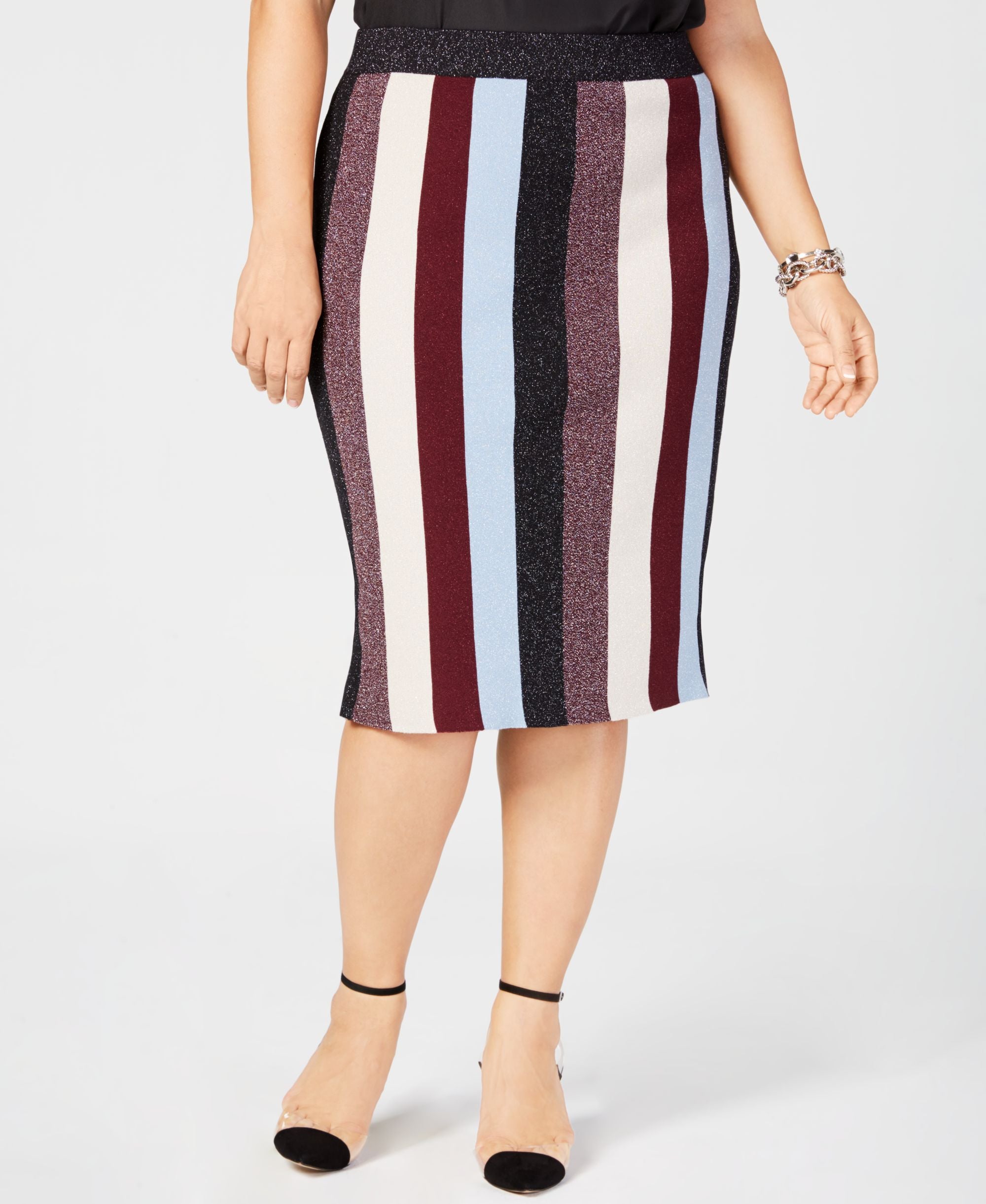 Plus Size Metallic Striped Skirt