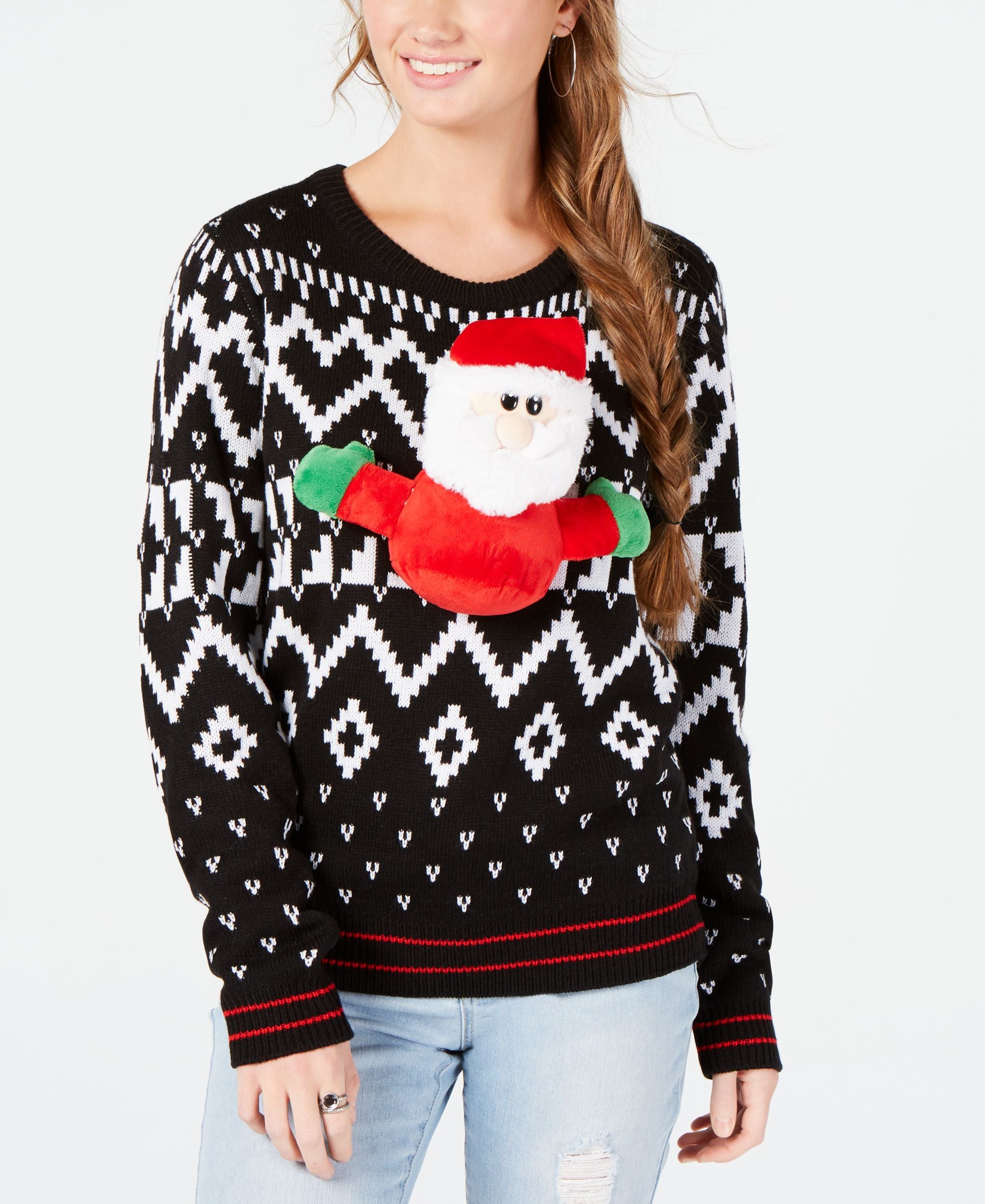 Ultra Flirt Juniors Stuffed Santa Printed Sweater