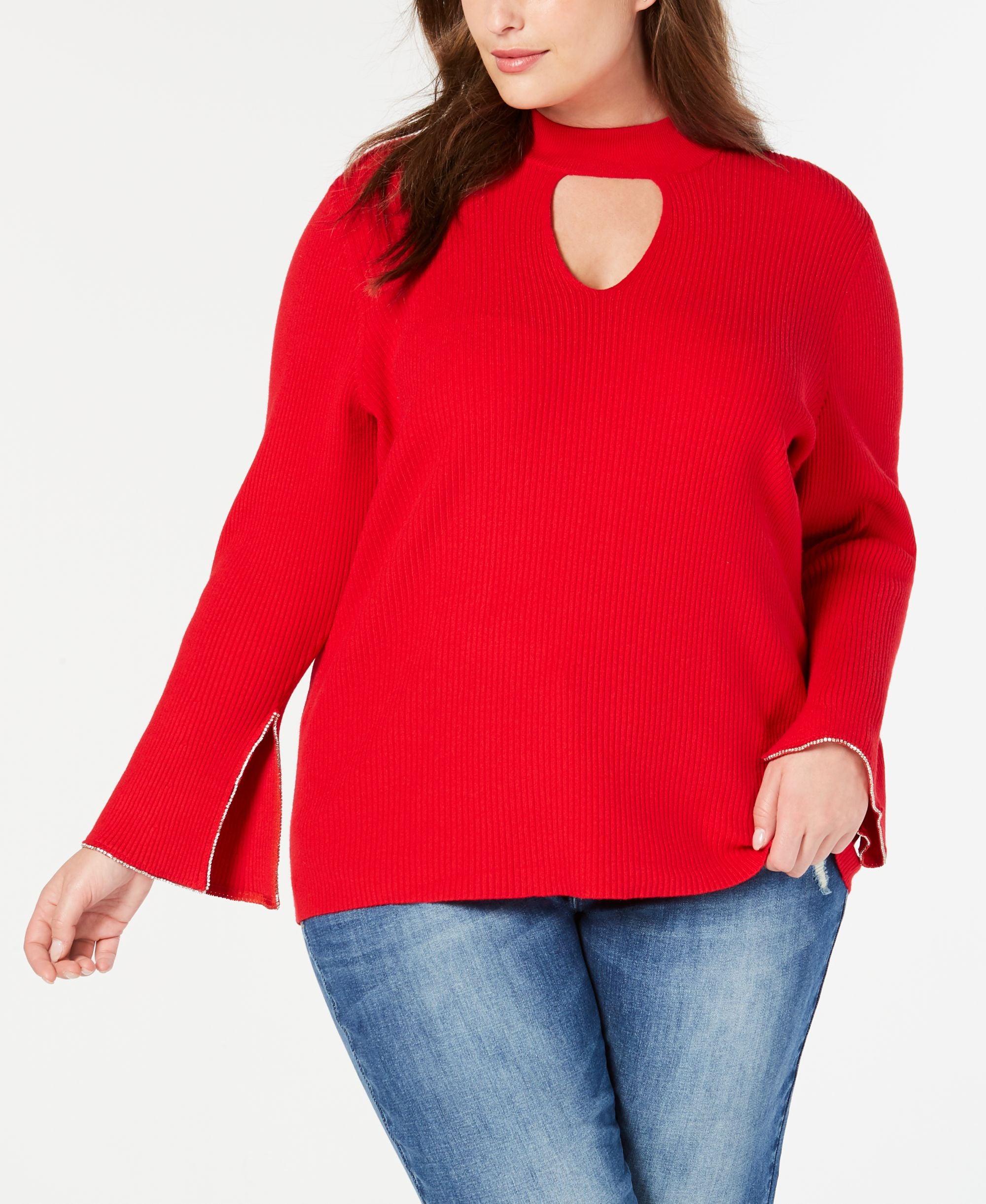 I.N.C. Plus Size Keyhole Rhinestone-Trim Top