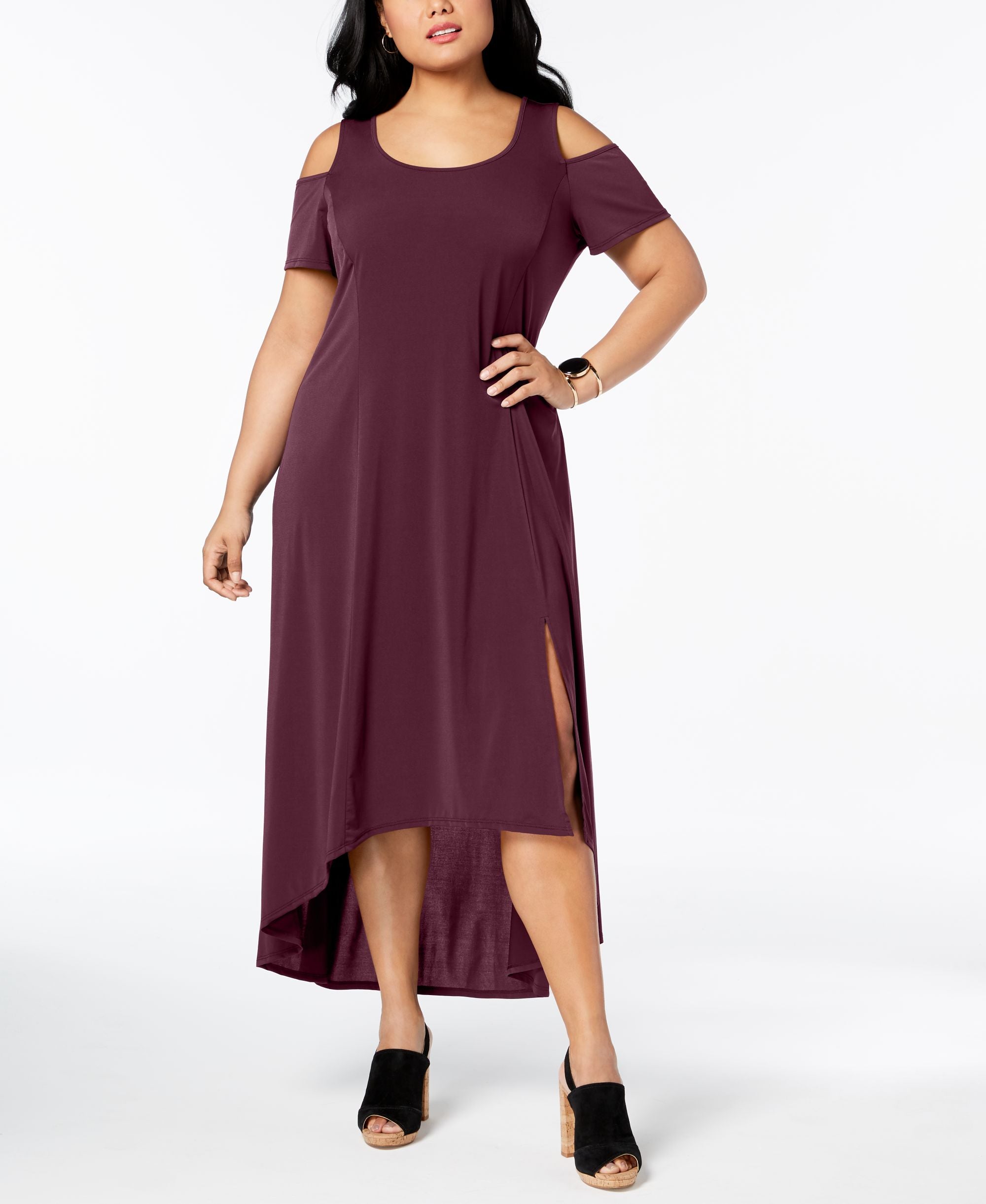Petite Plus Size Cold-Shoulder Maxi Dress